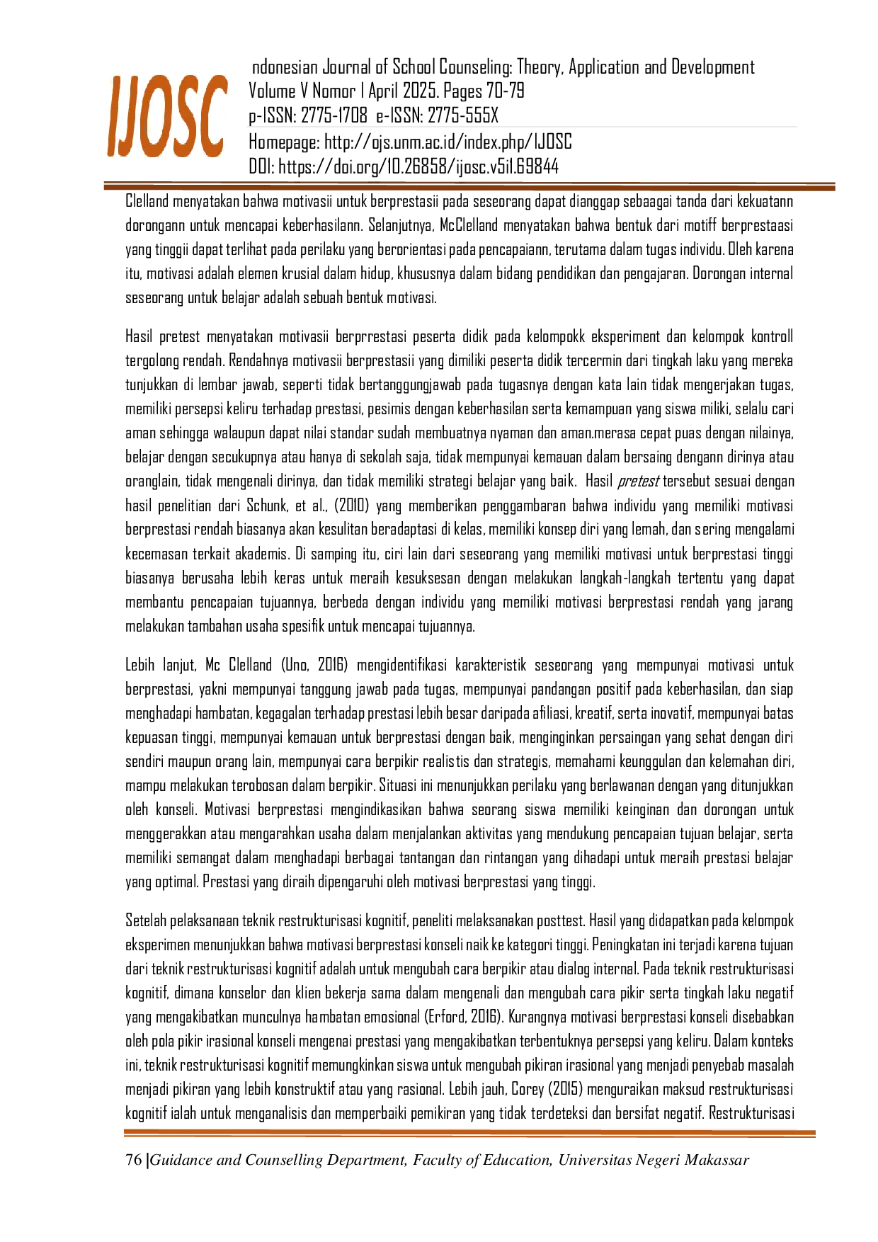 JURIS Pengaruh Teknik Restrukturisasi Kognitif terhadap Motivasi Berprestasi Siswa SMP Negeri 18 Makassar