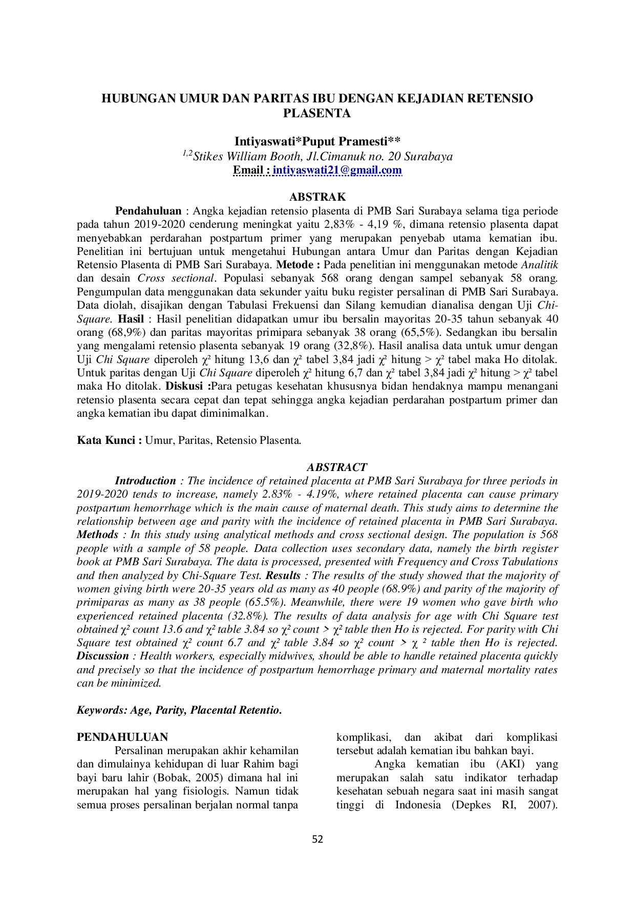 JURIS Hubungan Umur Dan Paritas Ibu Dengan Kejadian Retensio Plasenta