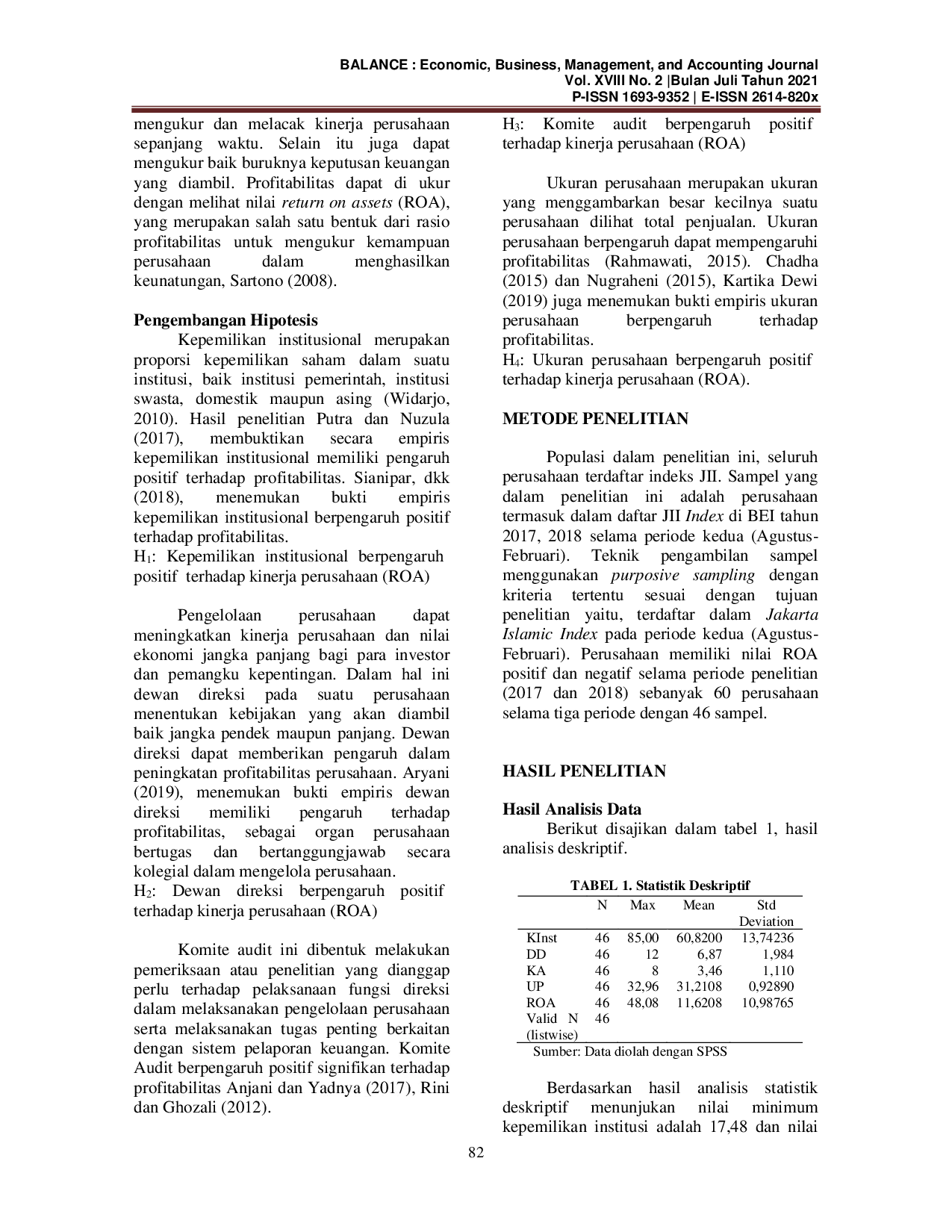 JURIS Struktur Corporate Governance dan Ukuran Perusahaaan Mempengaruhi Kinerja Perusahaan pada Jakarta Islamic Indeks