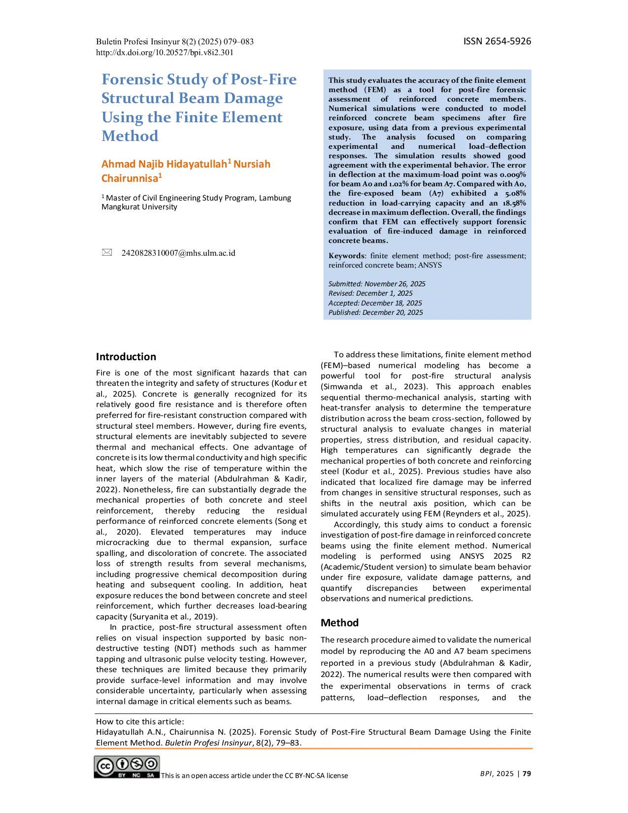 JURIS Forensic Study of Post Fire Structural Beam Damage Using the Finite Element Method