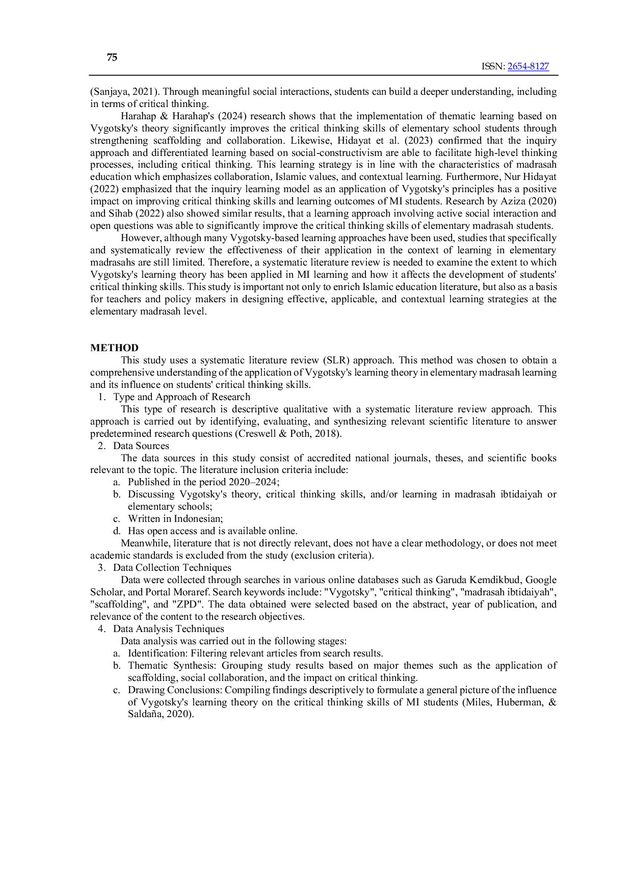 JURIS The Influence of Vygotsky s Learning Theory on the Critical Thinking Ability of Students of Elementary School Madrasah