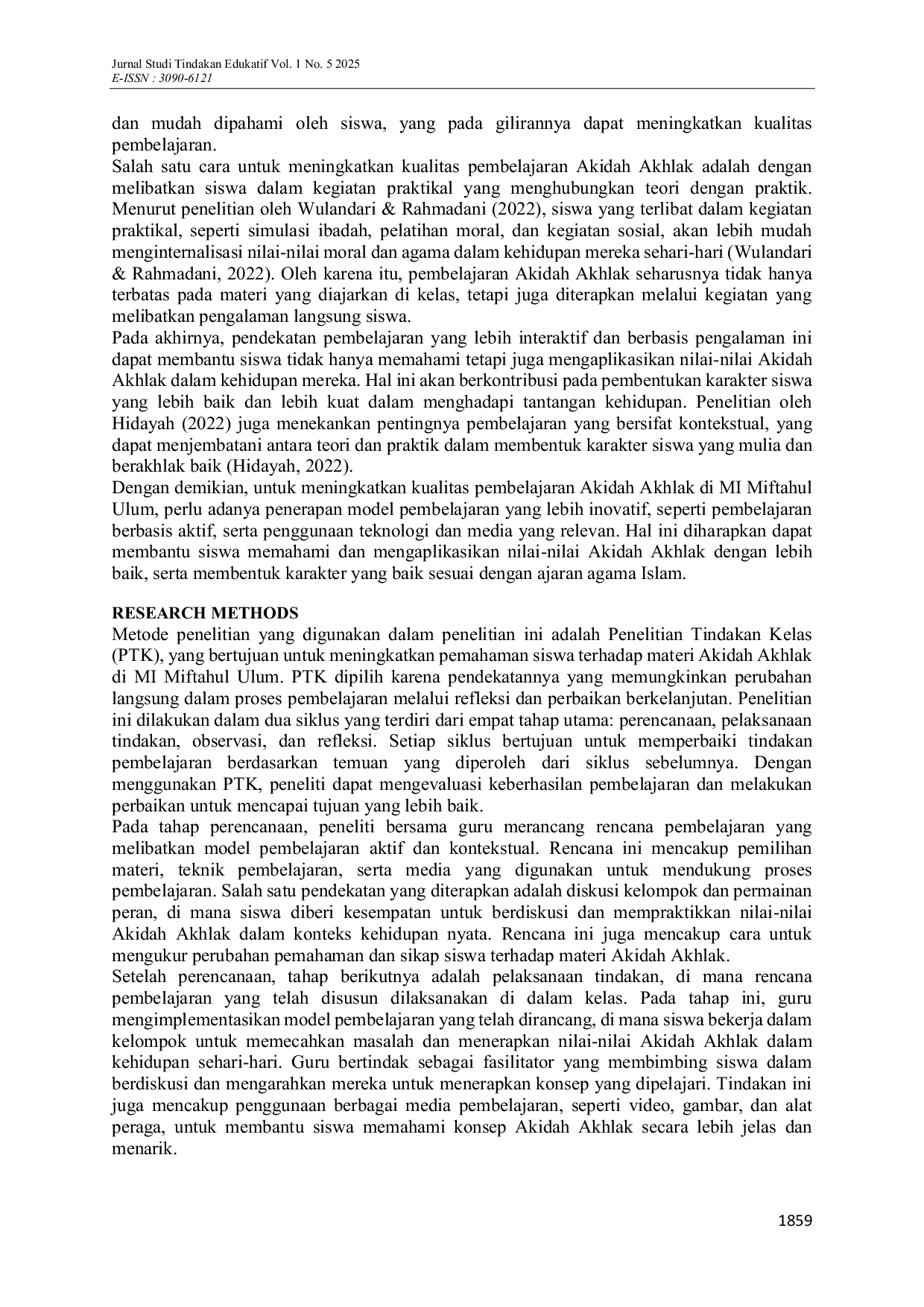 JURIS Peningkatan Pemahaman Akidah Akhlak melalui Model Pembelajaran Aktif di MI Miftahul Ulum Membangun Karakter Siswa Sejak Dini