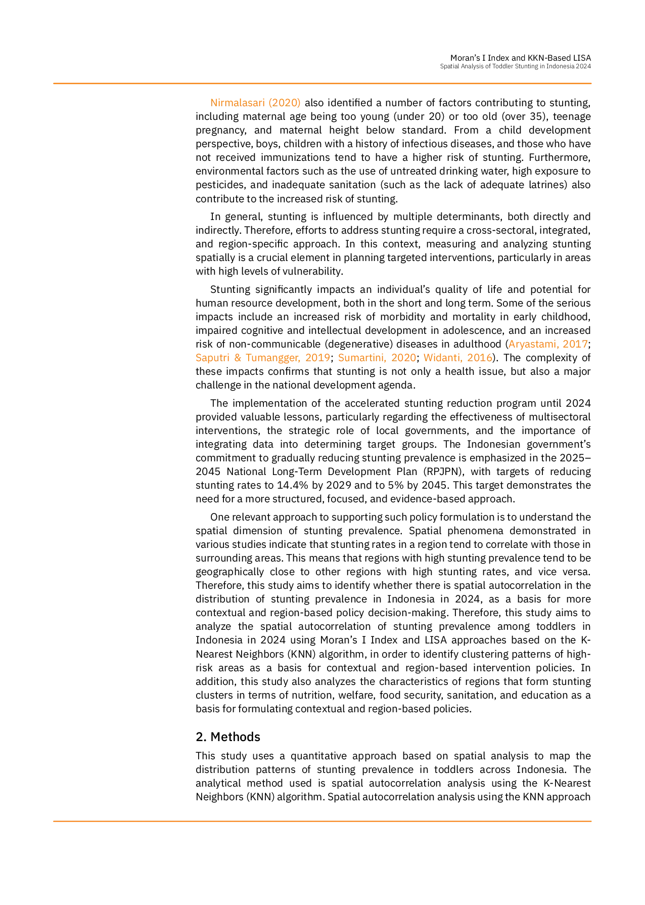 JURIS Indeks Moran I dan LISA Berbasis KKN Analisis Spasial Stunting pada Balita di Indonesia 2024