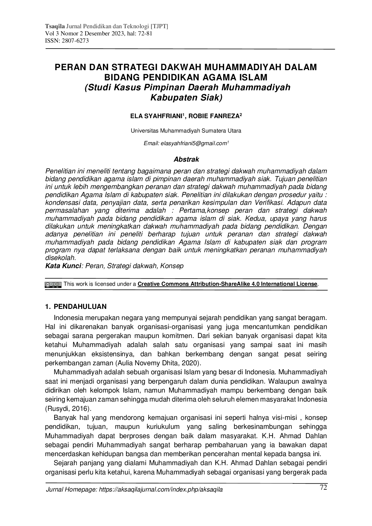 JURIS Peran dan Strategi Dakwah Muhammadiyah dalam Bidang Pendidikan Agama Islam