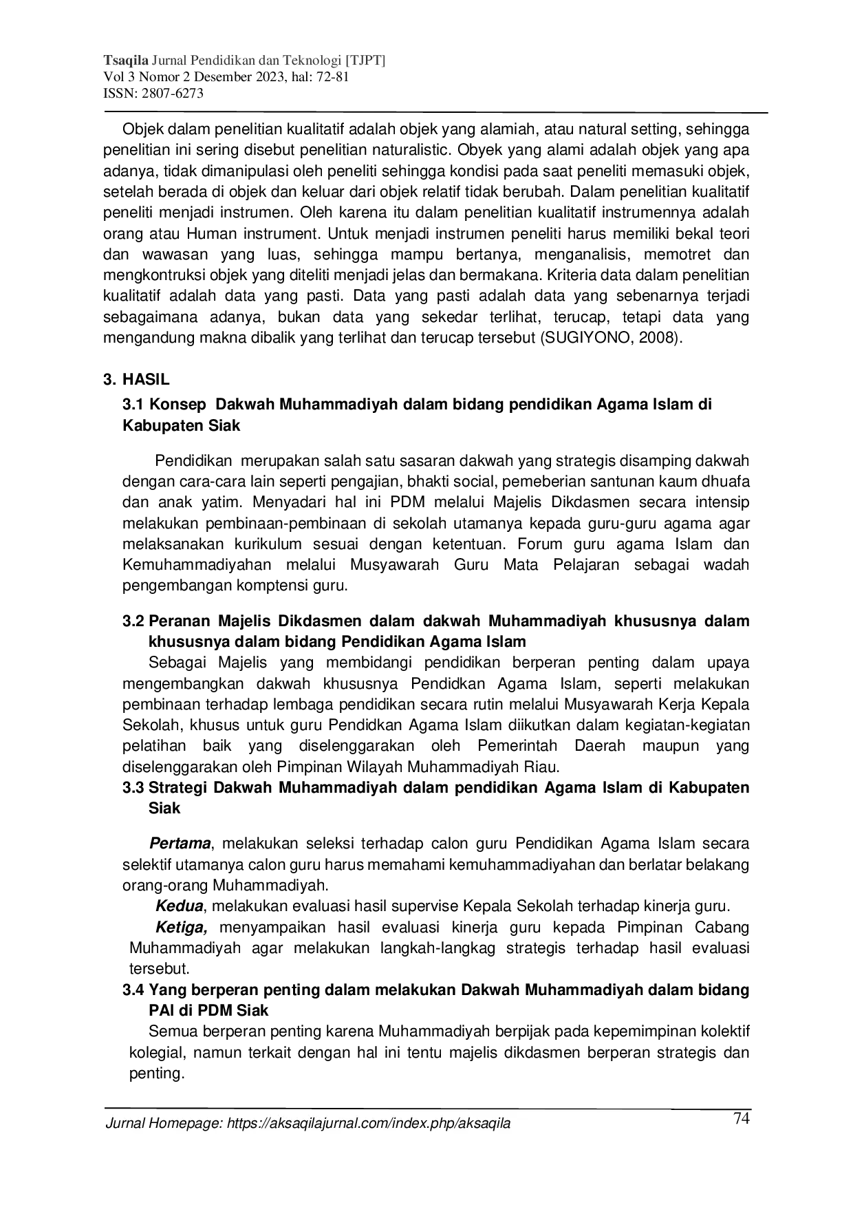 JURIS Peran dan Strategi Dakwah Muhammadiyah dalam Bidang Pendidikan Agama Islam