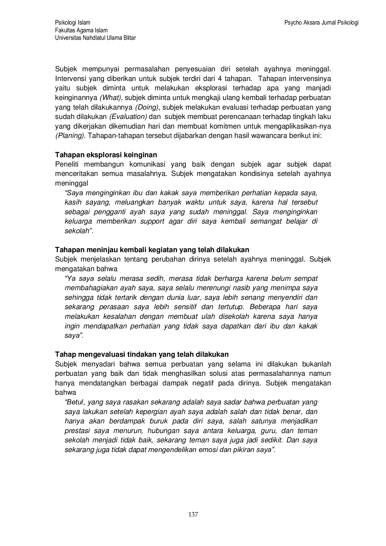 JURIS Penerapan Konseling Realita Wdep Dalam Meningkatkan Penyesuaian Diri Pada Siswa Smp Yang Kehilangan Ayah Remaja Yatim