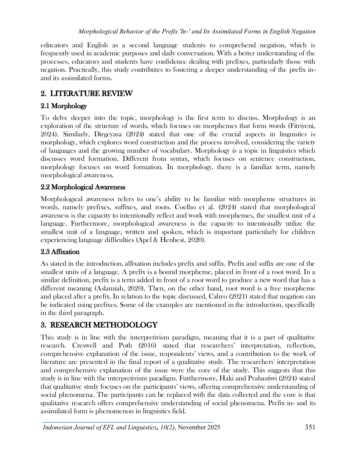 JURIS Morphological Behavior of the Prefix In and Its Assimilated Forms in English Negation