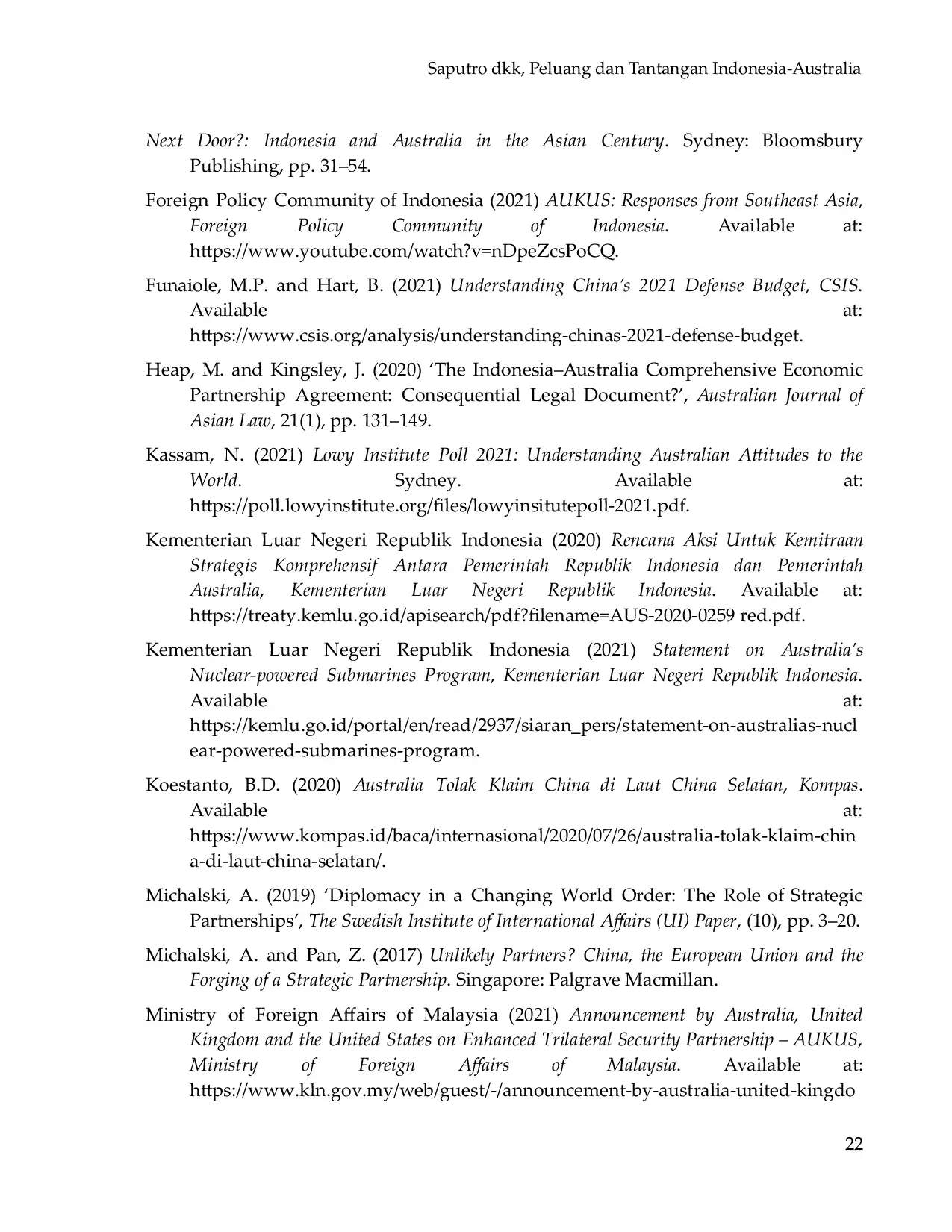 JURIS Peluang dan Tantangan Indonesia Australia Comprehensive Strategic Partnership Pasca Terbentuknya Kerja Sama Pertahanan Trilateral AUKUS