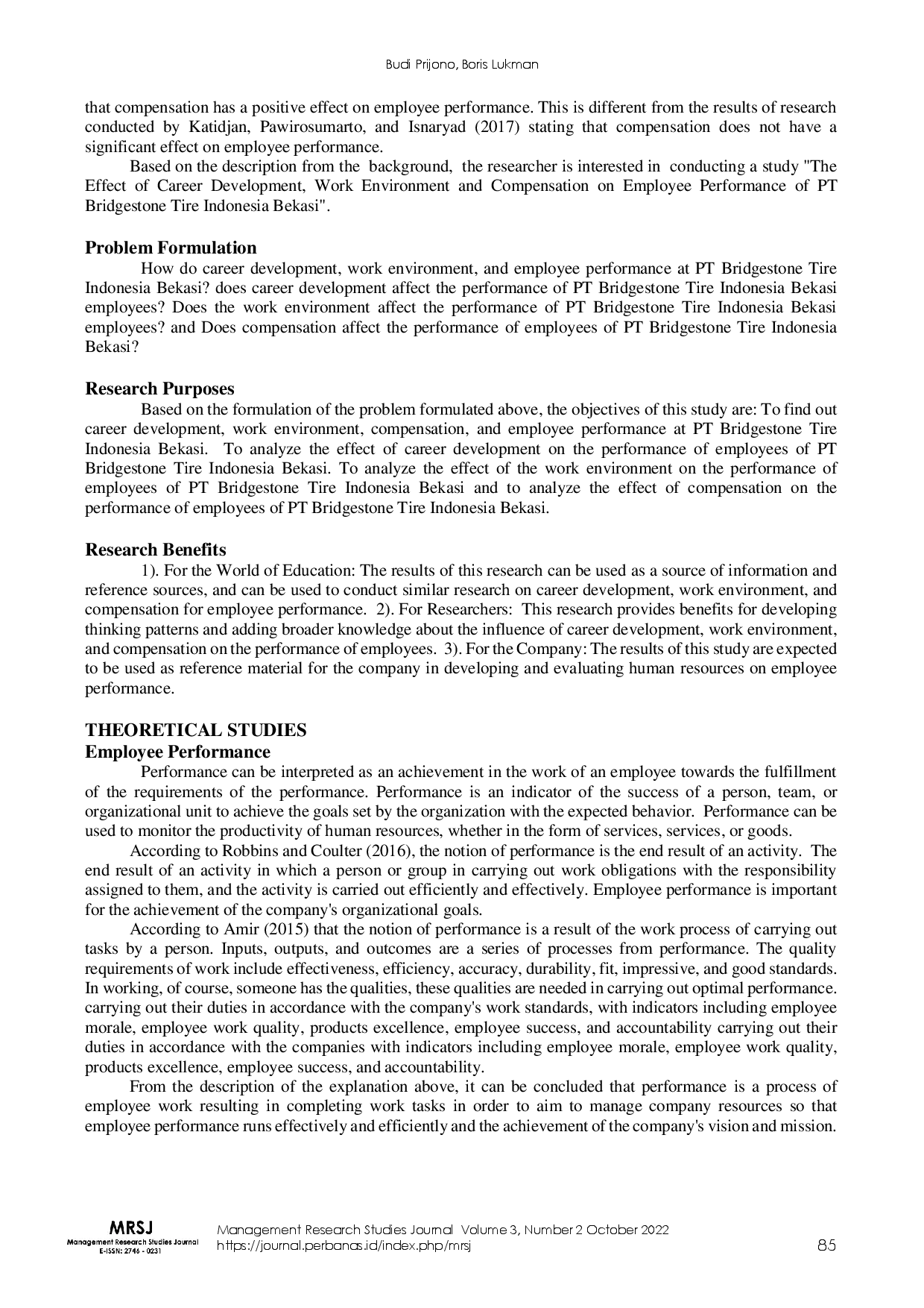 juris The Role of Career Development Work Environment and Compensation in Improving Employee Performance PT Bridgestone Tire Indonesia Bekasi