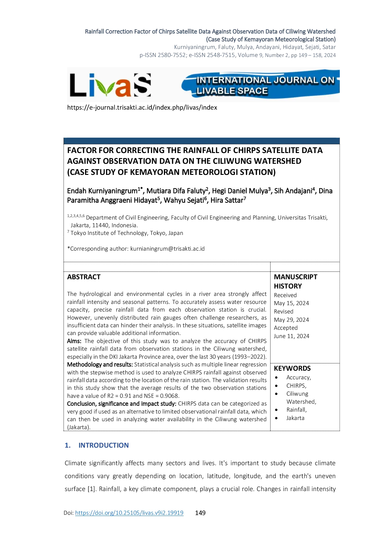 JURIS Rainfall Correction Factor of Chirps Satellite Data Against Observation Data of Ciliwing Watershed Case Study of Kemayoran Meteorological Station