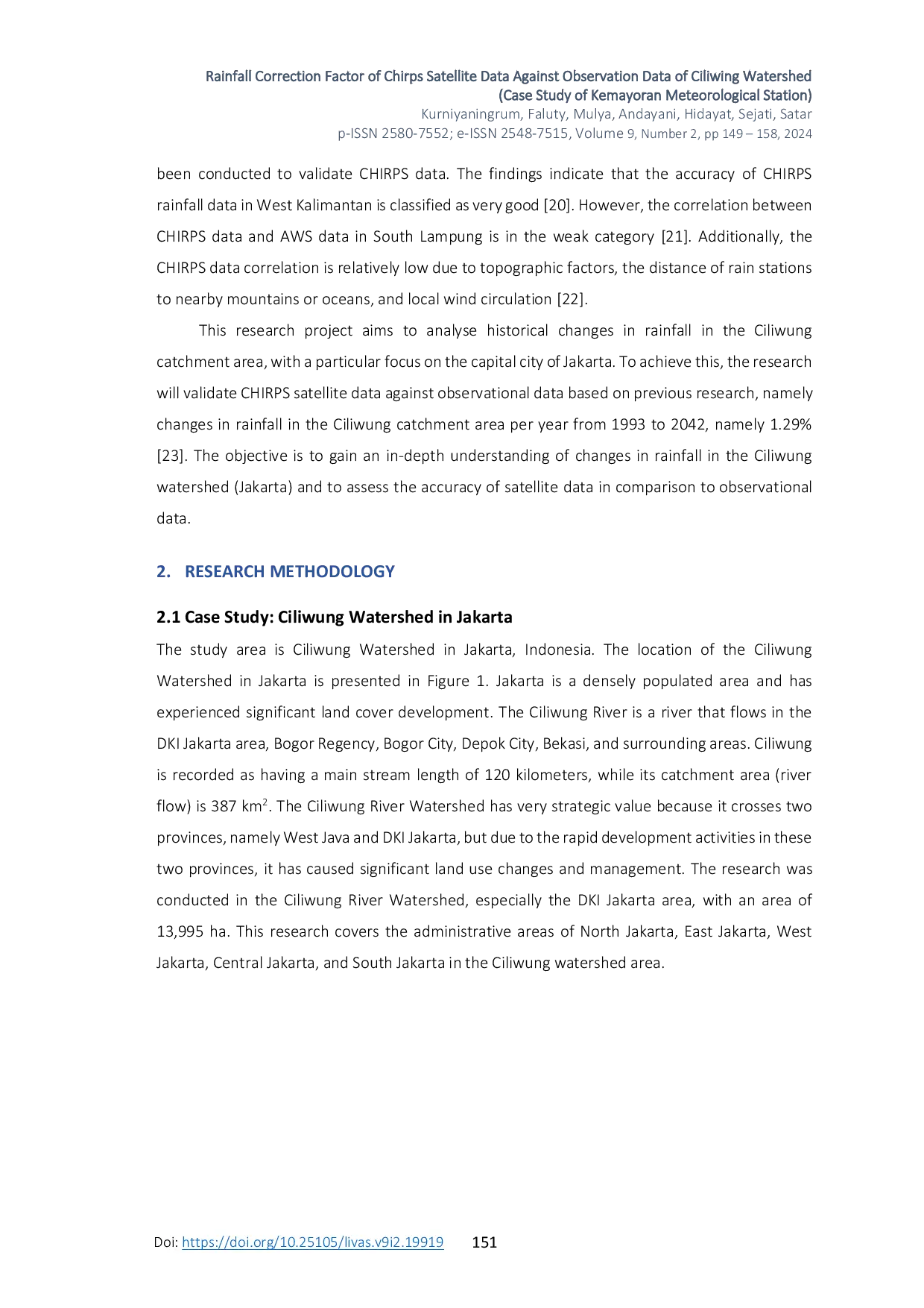 JURIS Rainfall Correction Factor of Chirps Satellite Data Against Observation Data of Ciliwing Watershed Case Study of Kemayoran Meteorological Station
