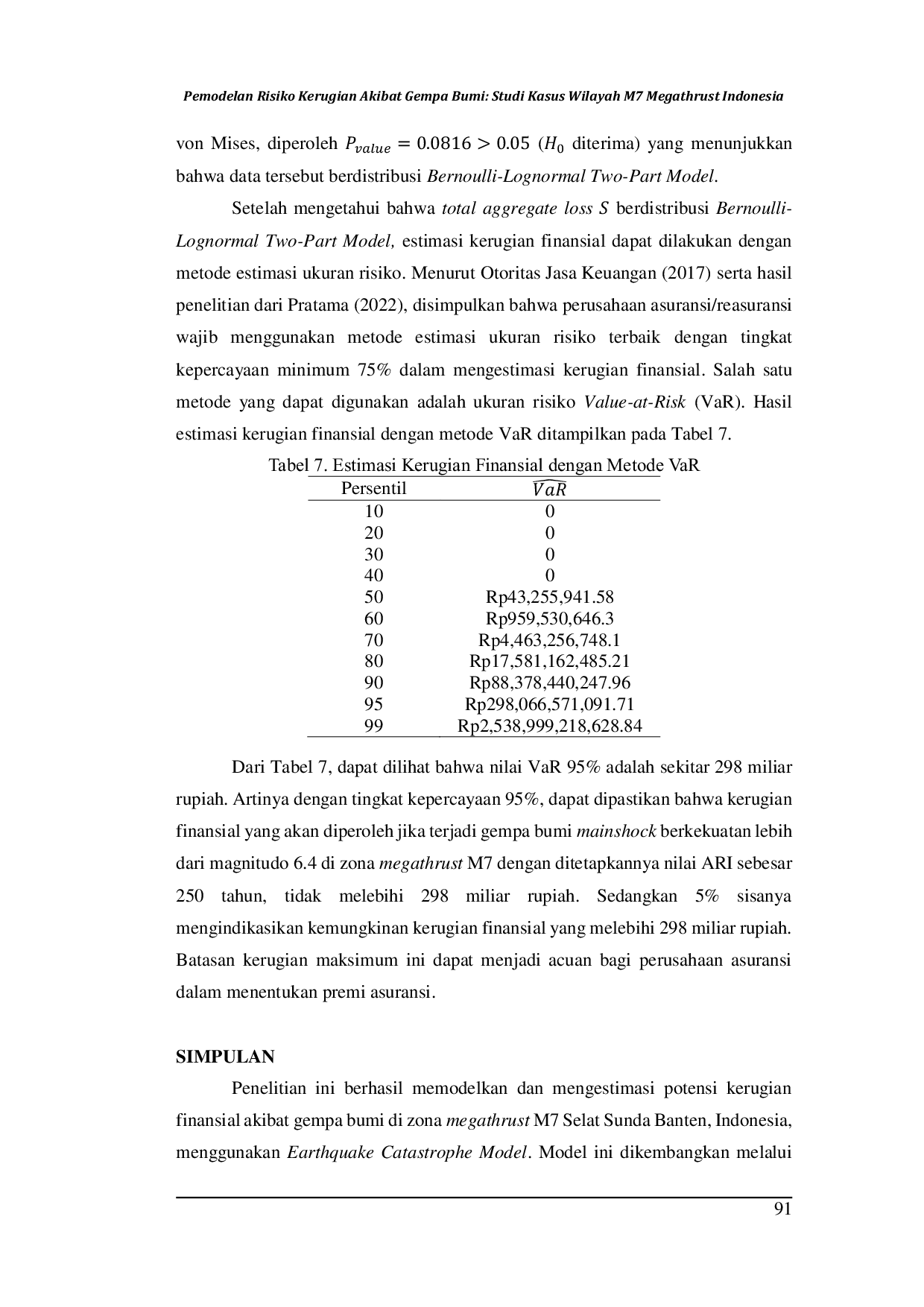 JURIS Pemodelan Risiko Kerugian Akibat Gempa Bumi Studi Kasus Wilayah M7 Megathrust Indonesia