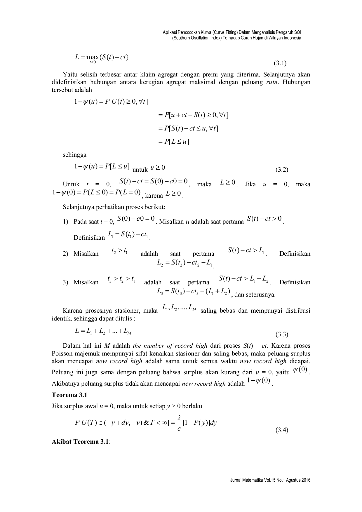 JURIS Aplikasi Pencocokan Kurva Curve Fitting Dalam Menganalisis Pengaruh SOI Southern Oscillation Index Terhadap Curah Hujan di Indonesia