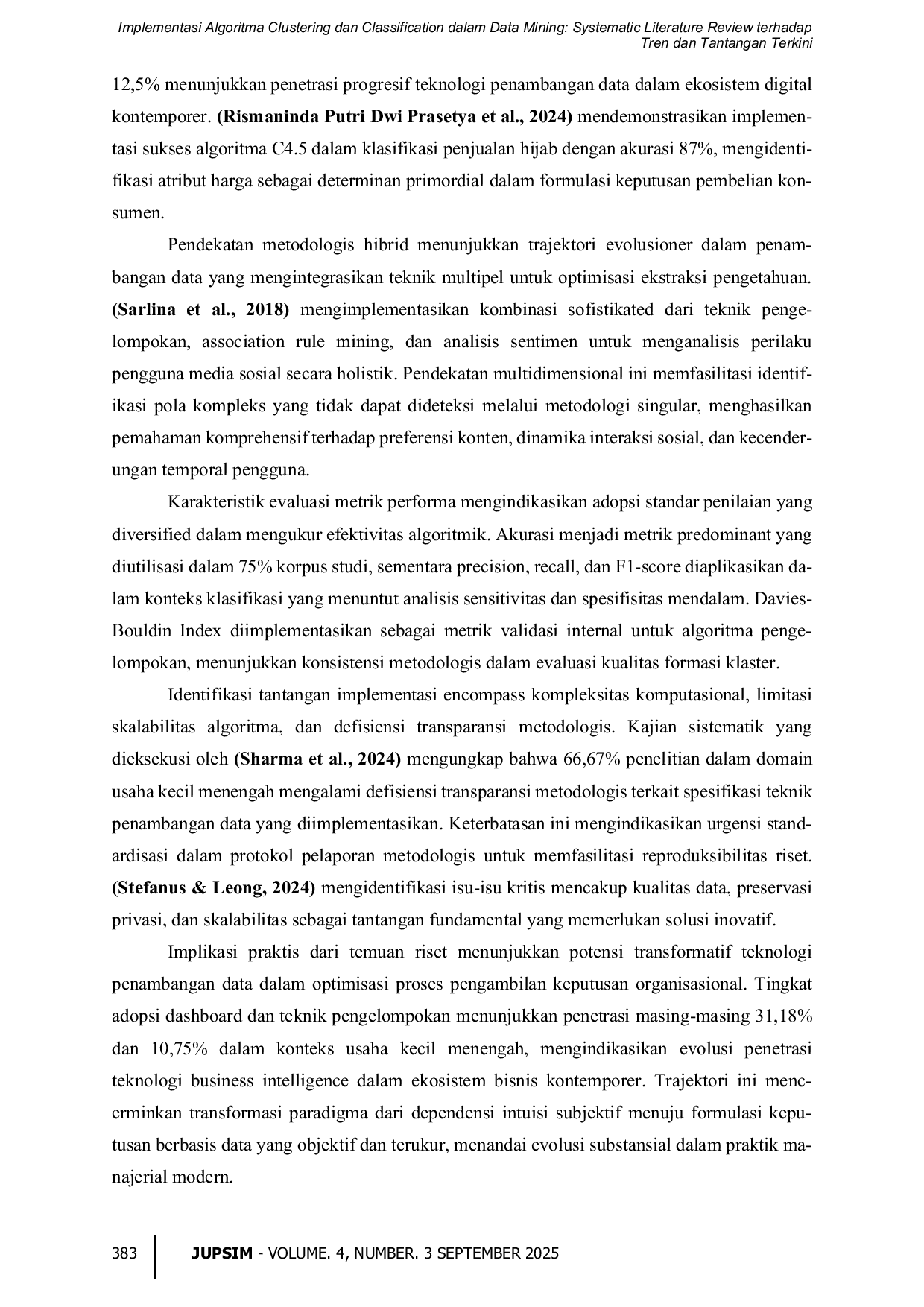 JURIS Implementasi Algoritma Clustering dan Classification dalam Data Mining Systematic Literature Review terhadap Tren dan Tantangan Terkini