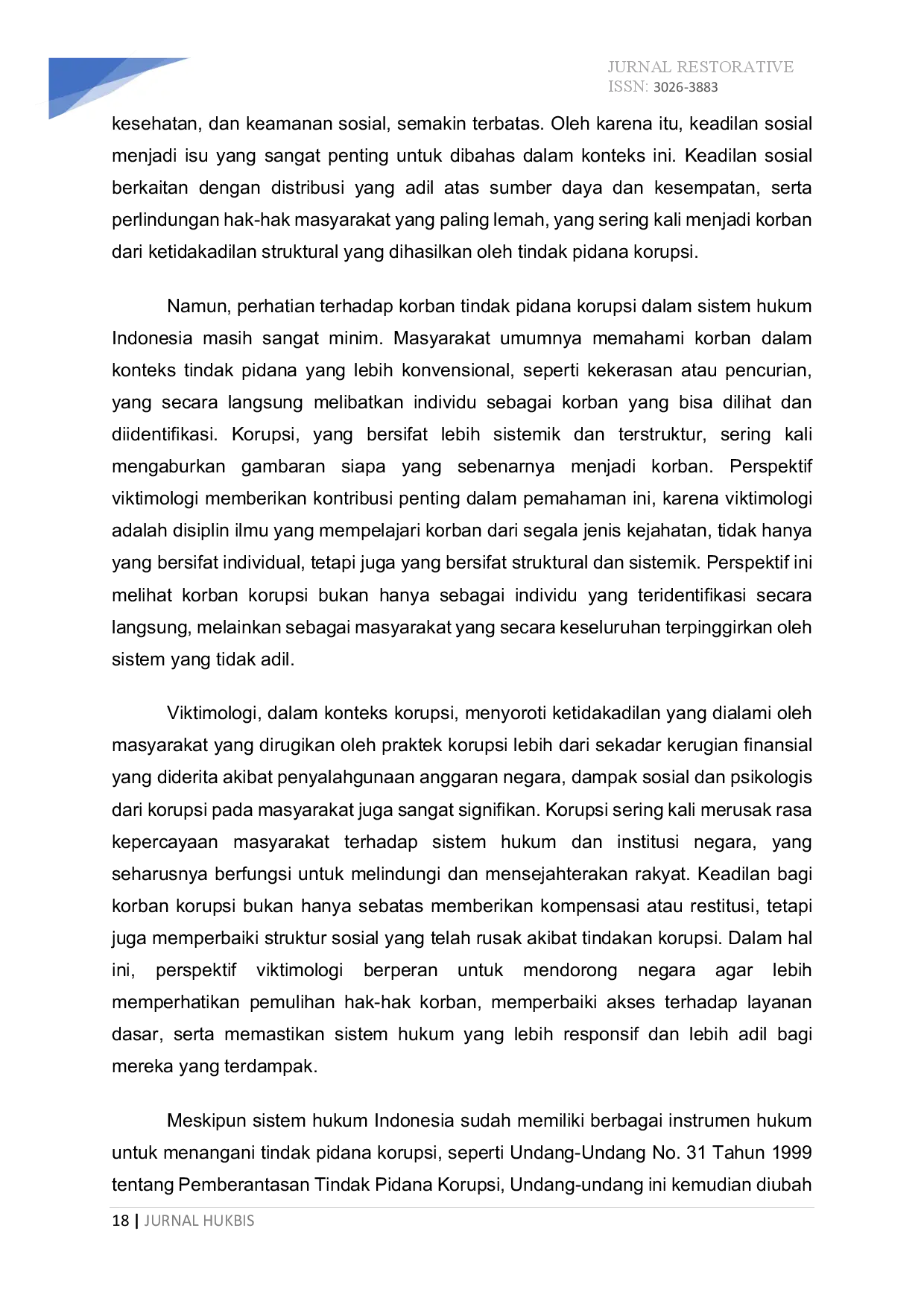 juris Keadilan Sosial Bagi Korban Tindak Pidana Korupsi Dalam Perspektif Viktimologi