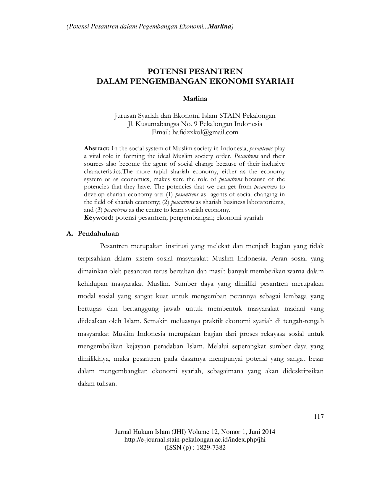 JURIS Potensi Pesantren Dalam Pengembangan Ekonomi Syariah