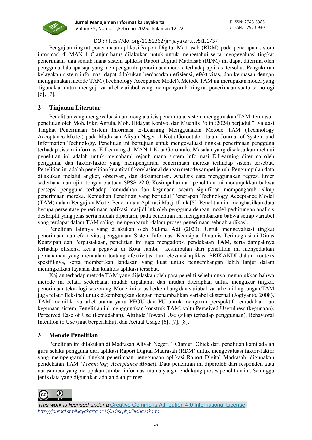 JURIS Analisis Penerimaan Aplikasi Raport Digital Madrasah Menggunakan Acceptance Model di MAN 1 Cianjur