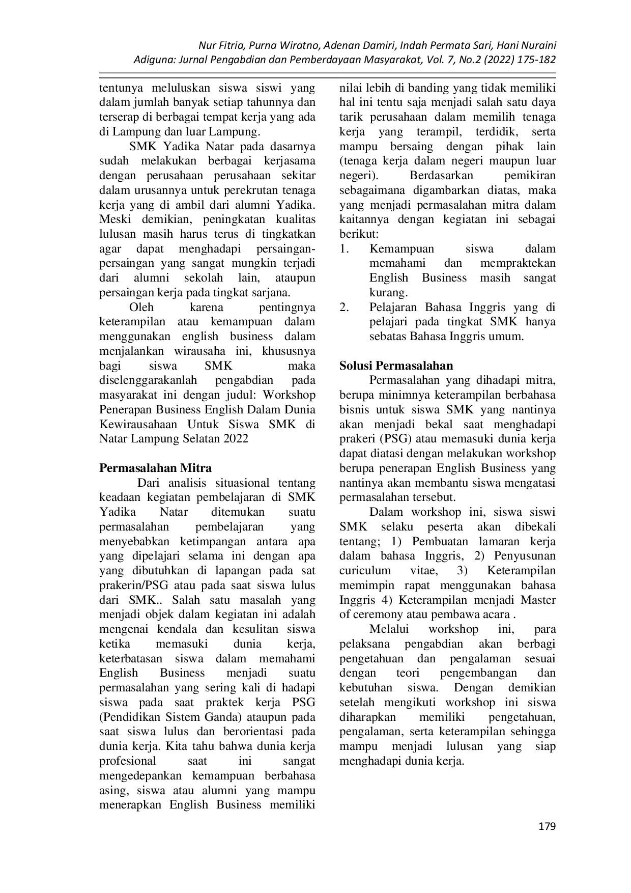 JURIS Workshop Penerapan English Business dalam Dunia Kewirausahaan untuk Siswa SMK di Natar Lampung Selatan 2022