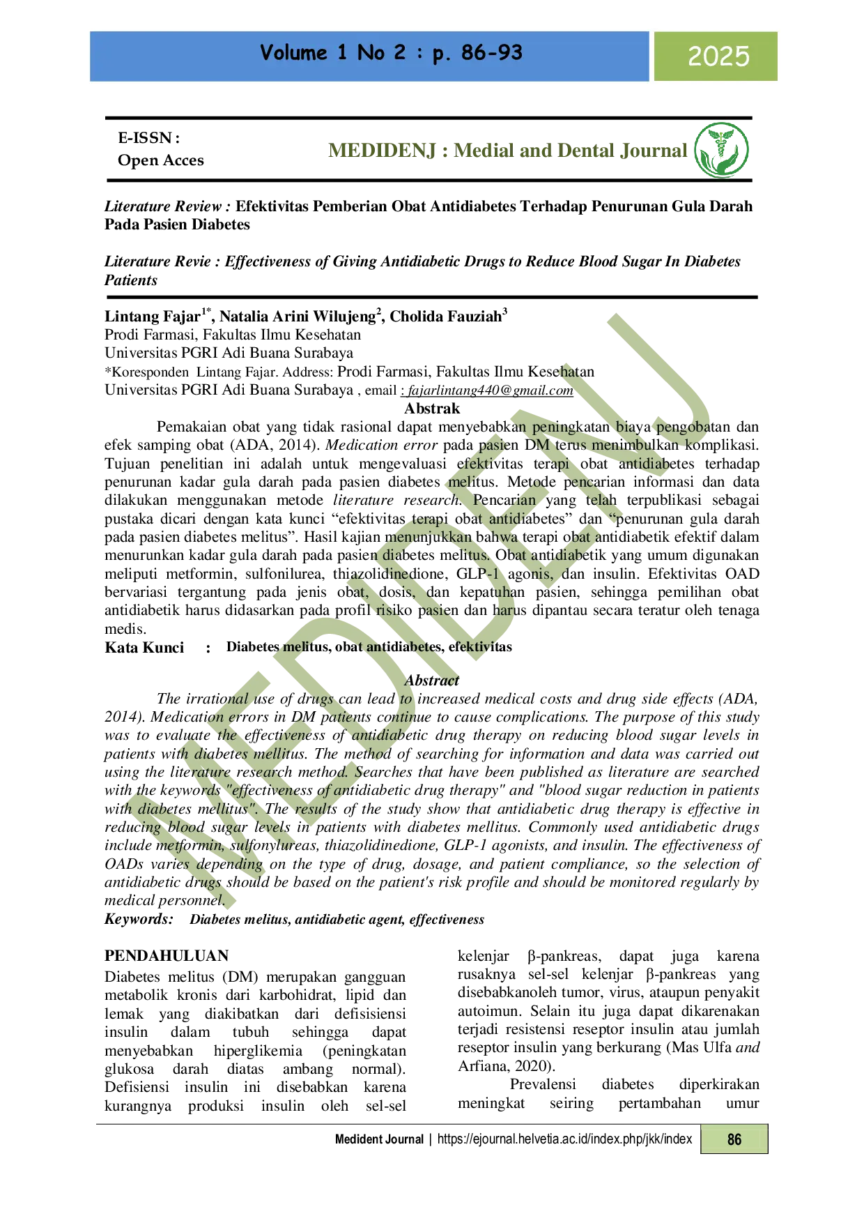 JURIS Literature Review Efektivitas Pemberian Obat Antidiabetes Terhadap Penurunan Gula Darah Pada Pasien Diabetes