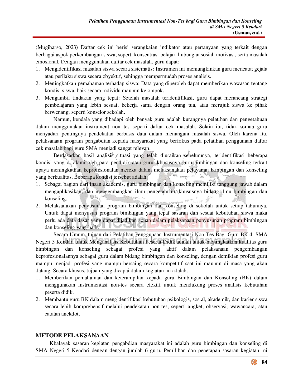 JURIS Pelatihan Penggunaan Instrumentasi Non Tes bagi Guru Bimbingan dan Konseling di SMA Negeri 5 Kendari