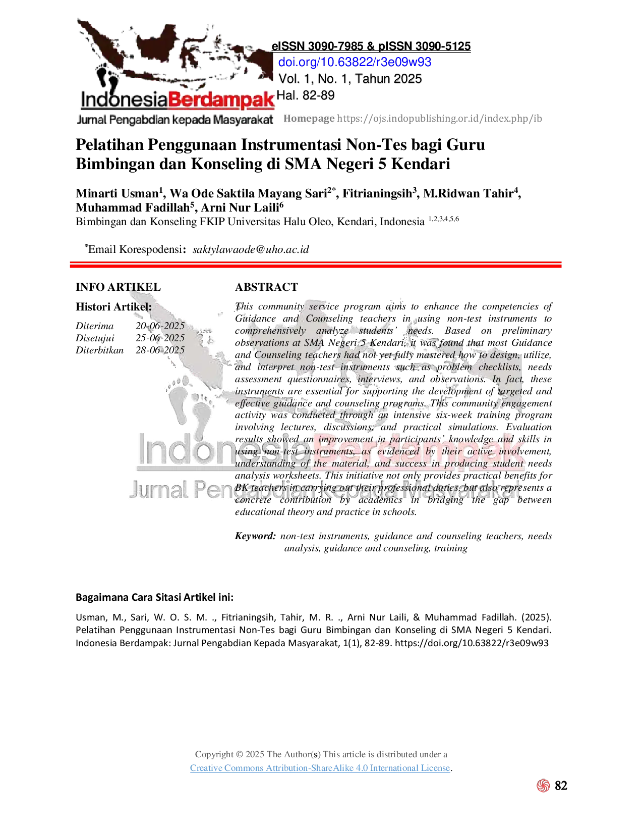 JURIS Pelatihan Penggunaan Instrumentasi Non Tes bagi Guru Bimbingan dan Konseling di SMA Negeri 5 Kendari