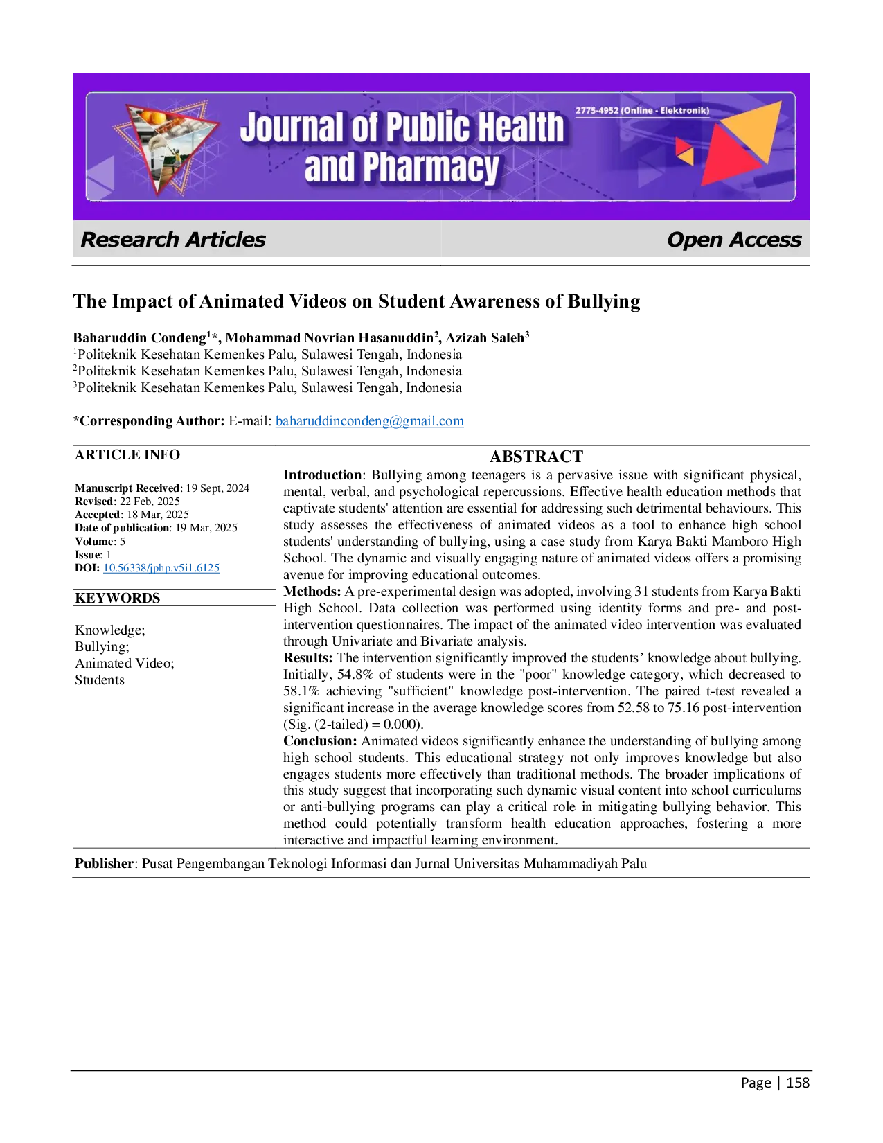 JURIS The Impact of Animated Videos on Student Awareness of Bullying