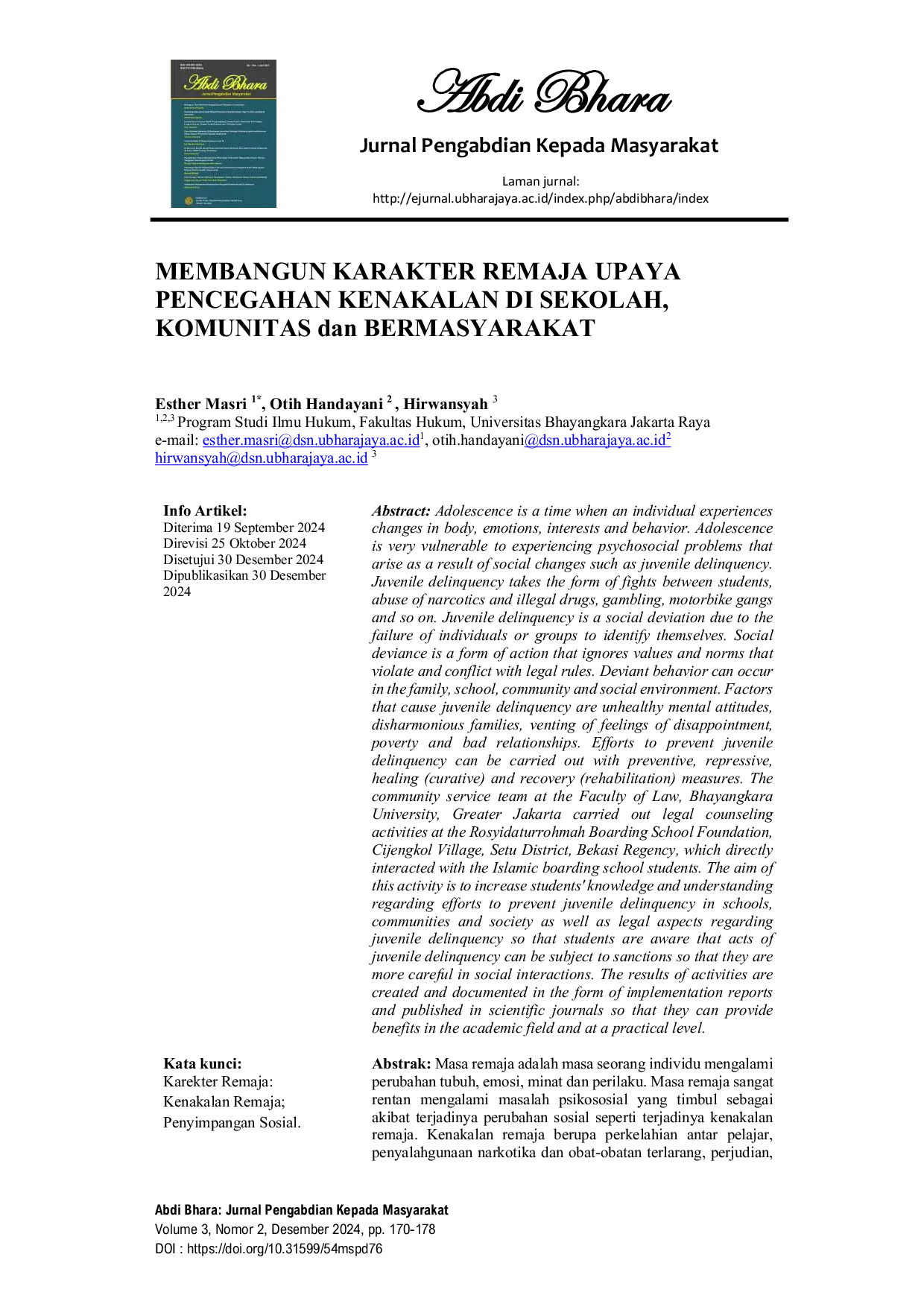 JURIS Membangun Karakter Remaja Upaya Pencegahan Kenakalan Di Sekolah Komunitas dan Bermasyarakat