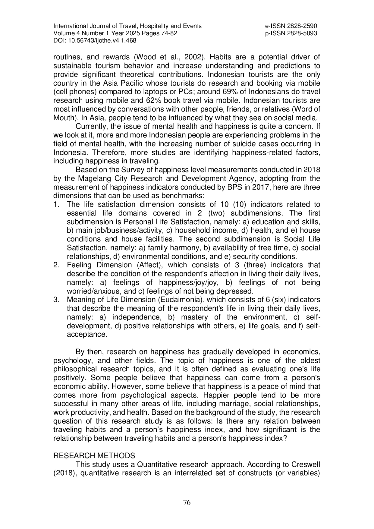 JURIS Relationship Between Traveling Habits and Happiness Index