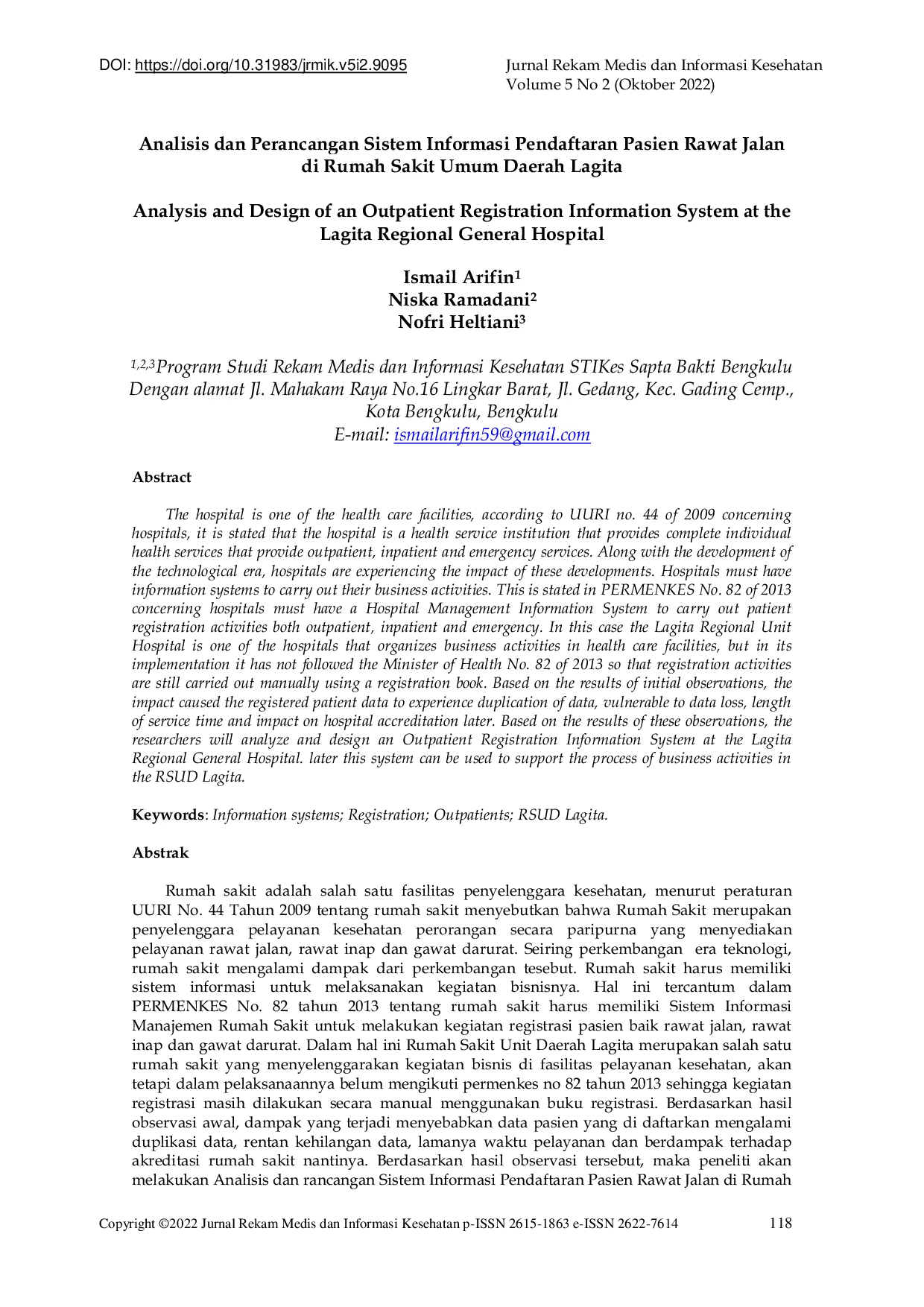 JURIS Analisis dan Perancangan Sistem Informasi Pendaftaran Pasien Rawat Jalan di Rumah Sakit Umum Daerah Lagita