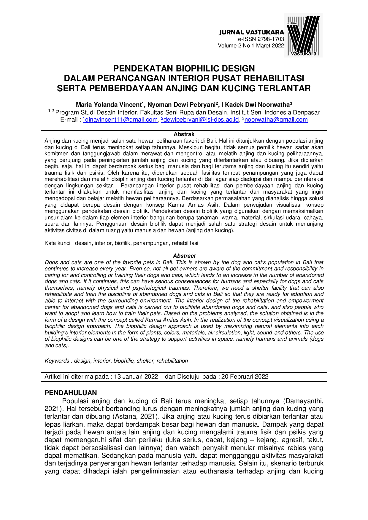 JURIS Pendekatan Biophilic Design Dalam Perancangan Interior Pusat Rehabilitasi Serta Pemberdayaan Anjing Dan Kucing Terlantar