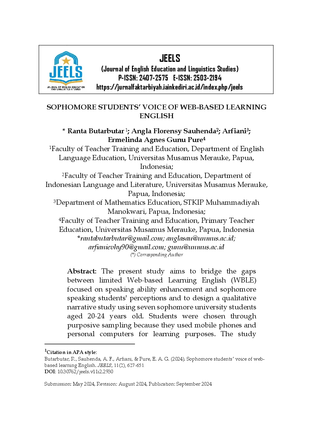 juris Sophomore Students Voice of Web Based Learning English