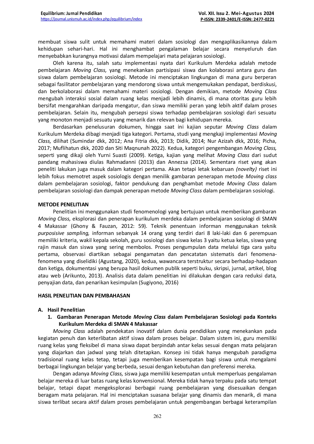 JURIS Moving Class Eksplorasi Penerapan Kurikulum Merdeka Dalam Pembelajaran Sosiologi Di SMAN 4 Makassar