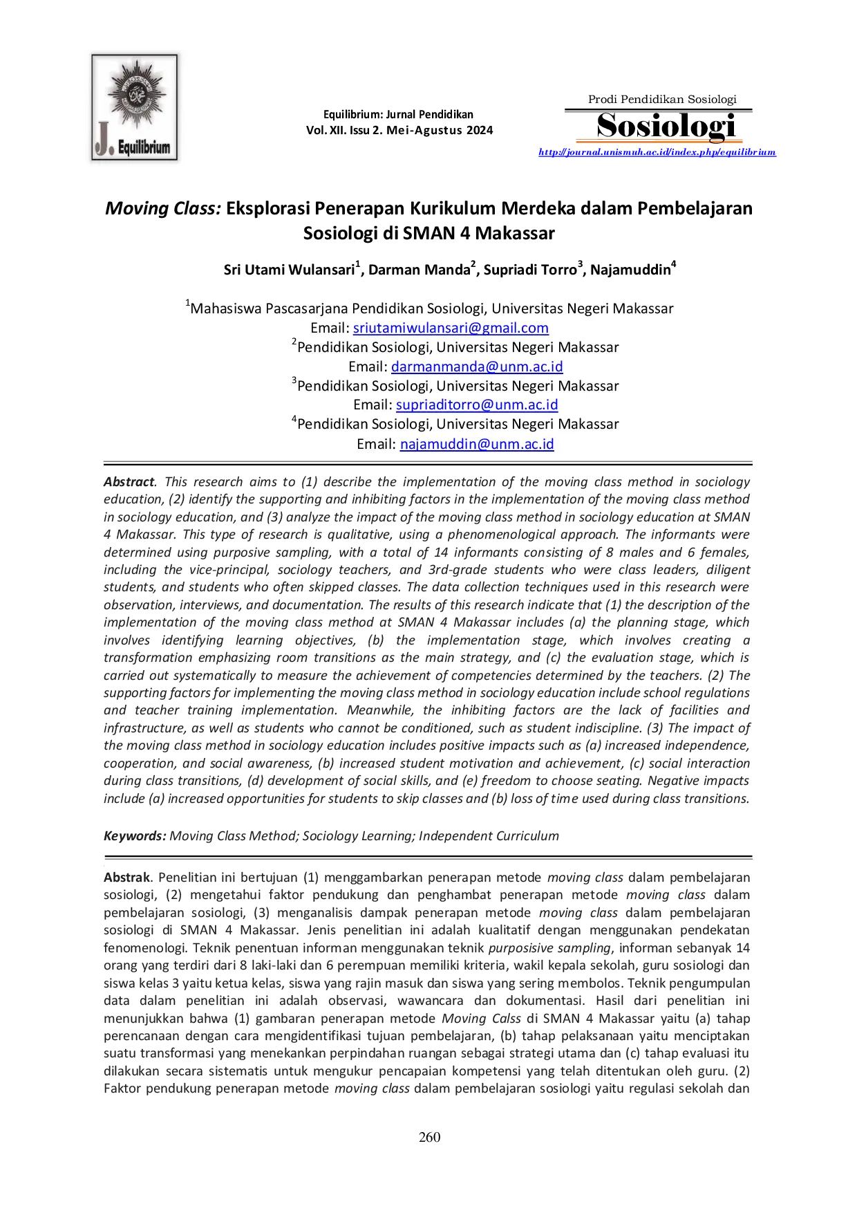 JURIS Moving Class Eksplorasi Penerapan Kurikulum Merdeka Dalam Pembelajaran Sosiologi Di SMAN 4 Makassar