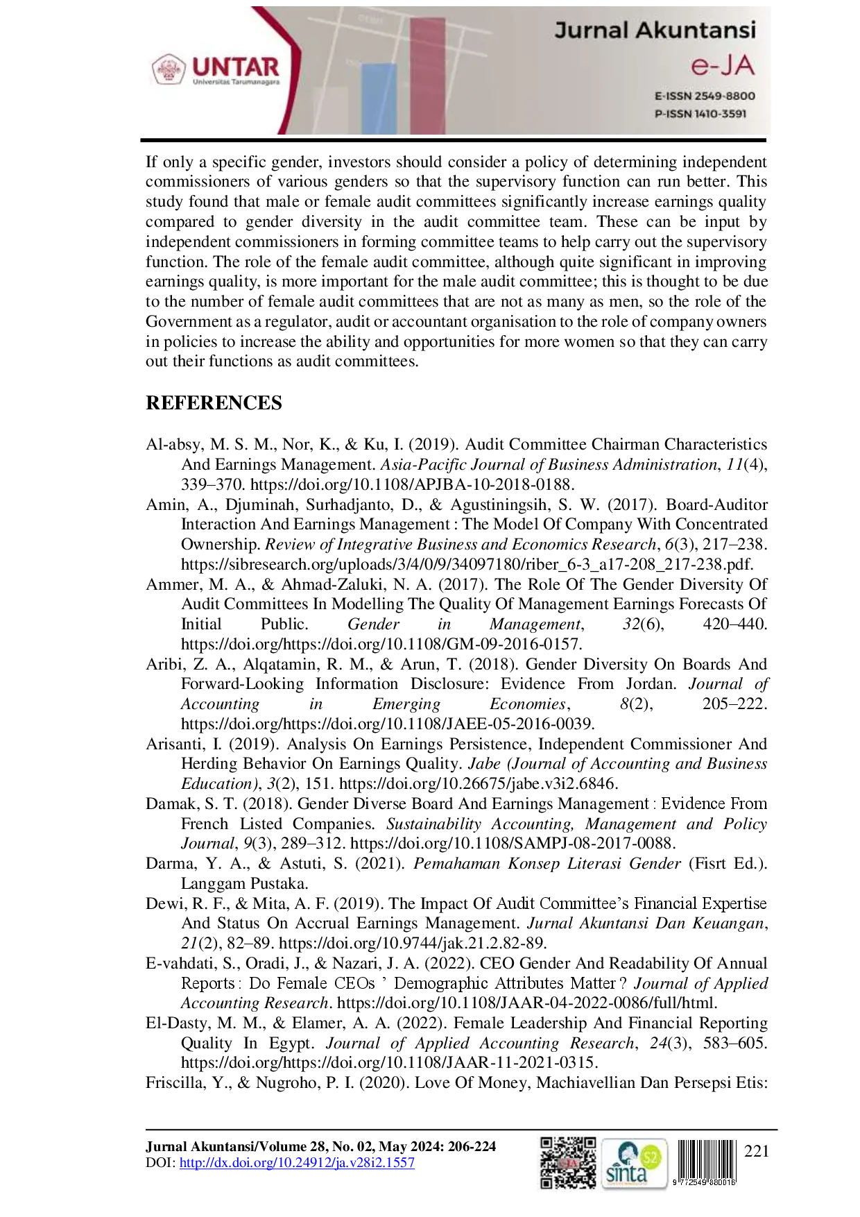 juris Supervisory Function And Earnings Quality Gender Analysis