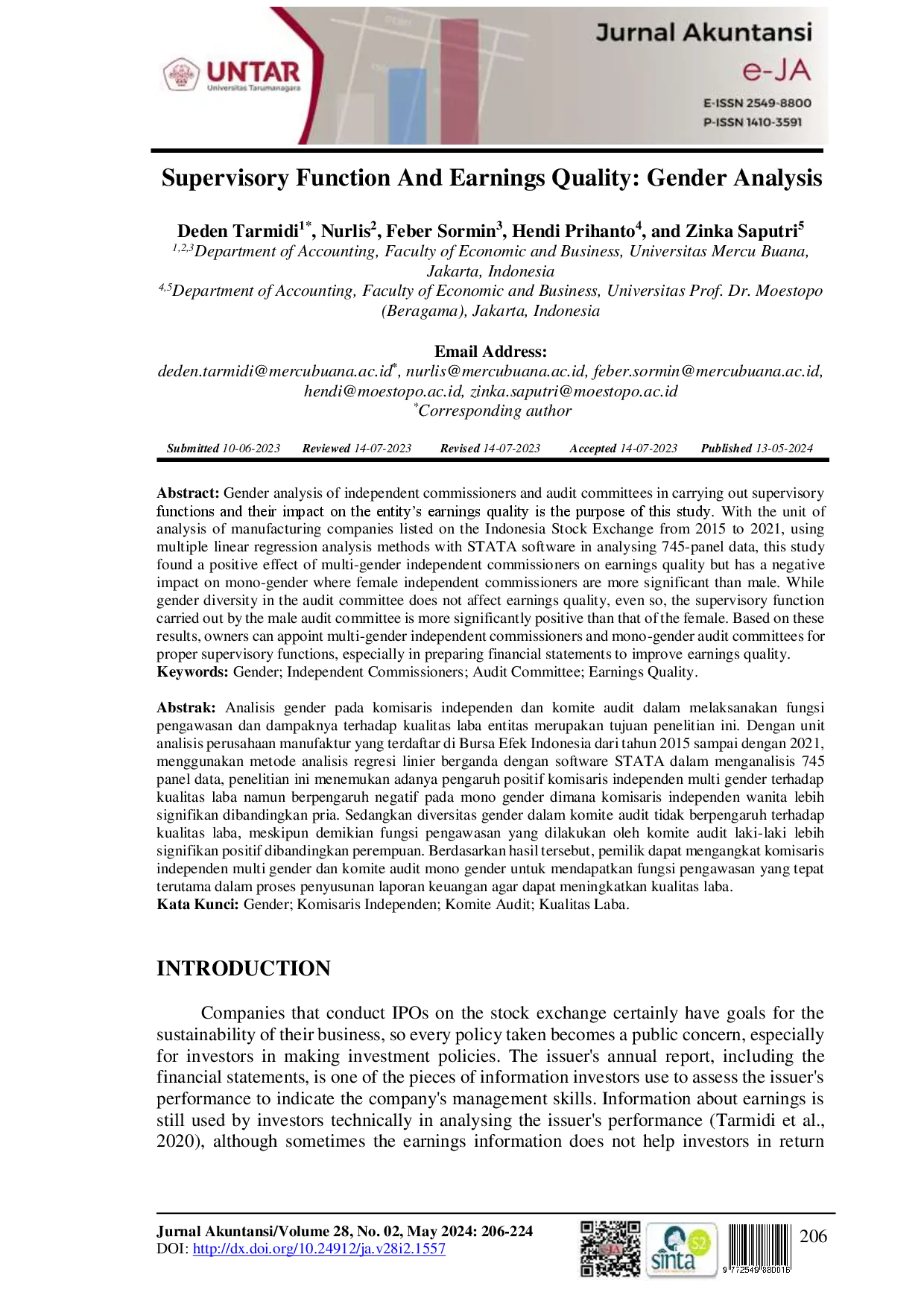 juris Supervisory Function And Earnings Quality Gender Analysis