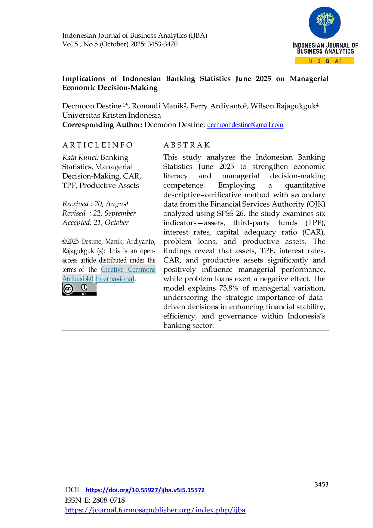 JURIS Implications of Indonesian Banking Statistics June 2025 on Managerial Economic Decision Making