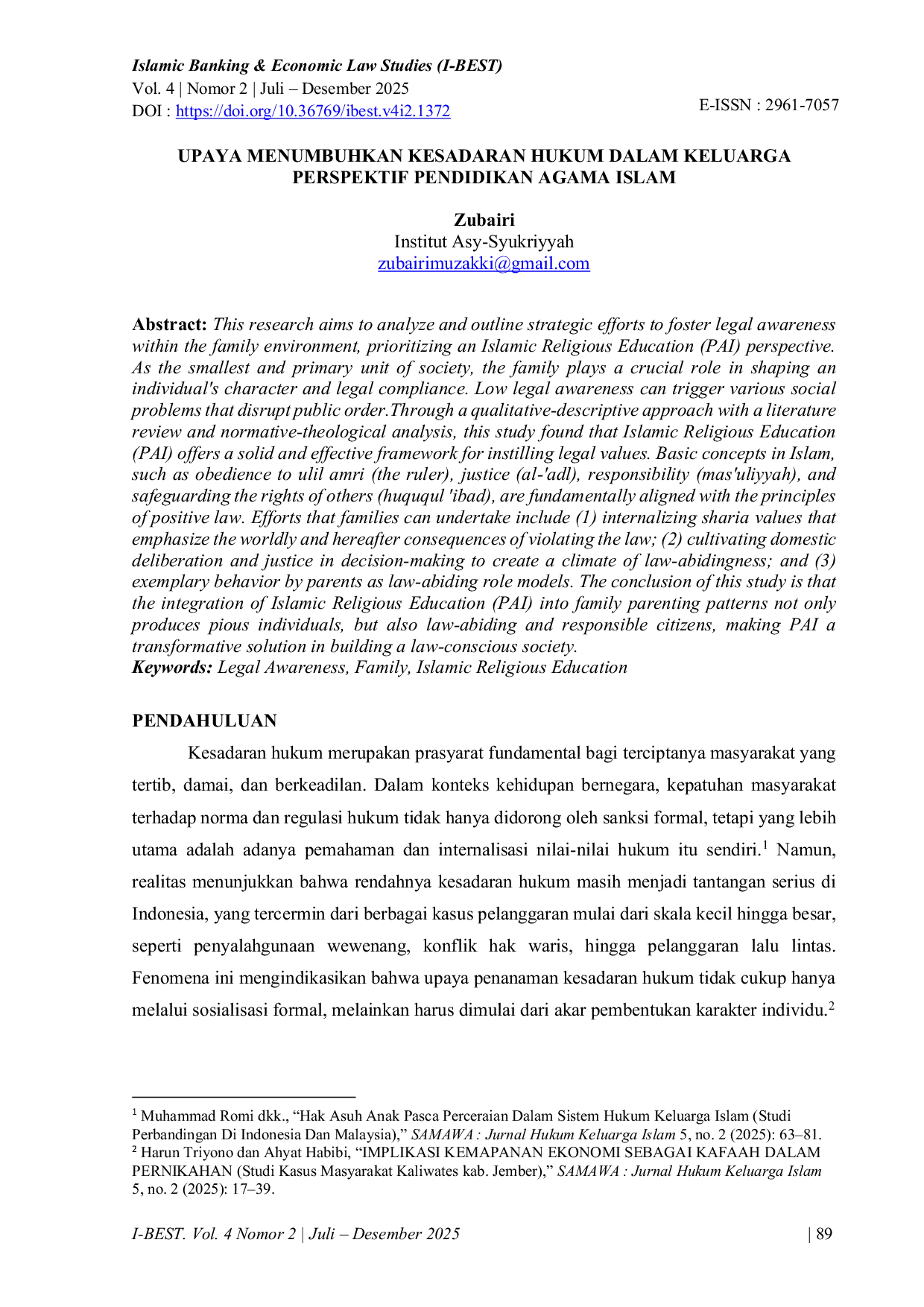 JURIS Upaya Menumbuhkan Kesadaran Hukum dalam Keluarga Perspektif Pendidikan Agama Islam