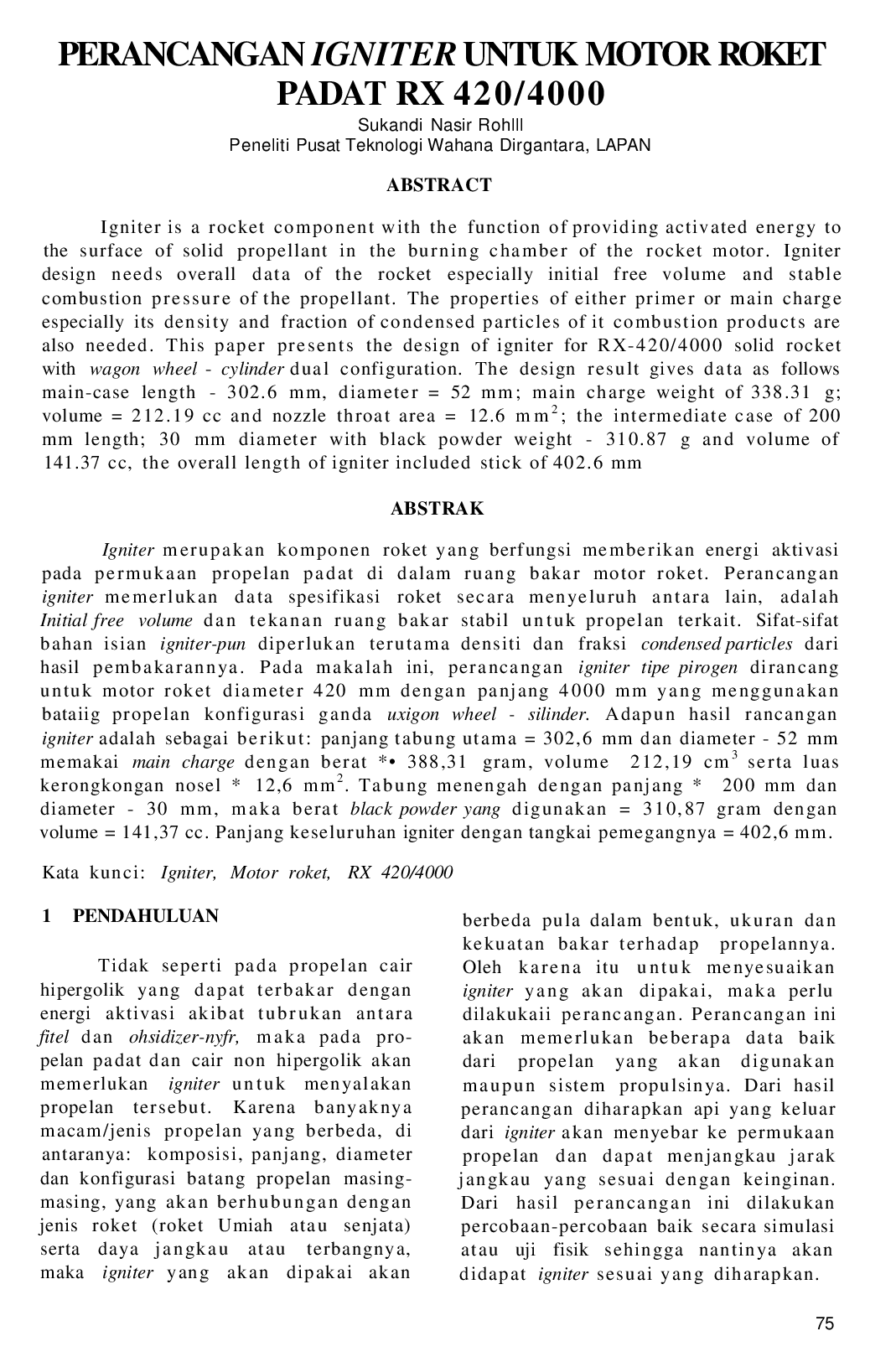 juris Perancangan Igniter Untuk Motor Roket Padat RX 420 4000
