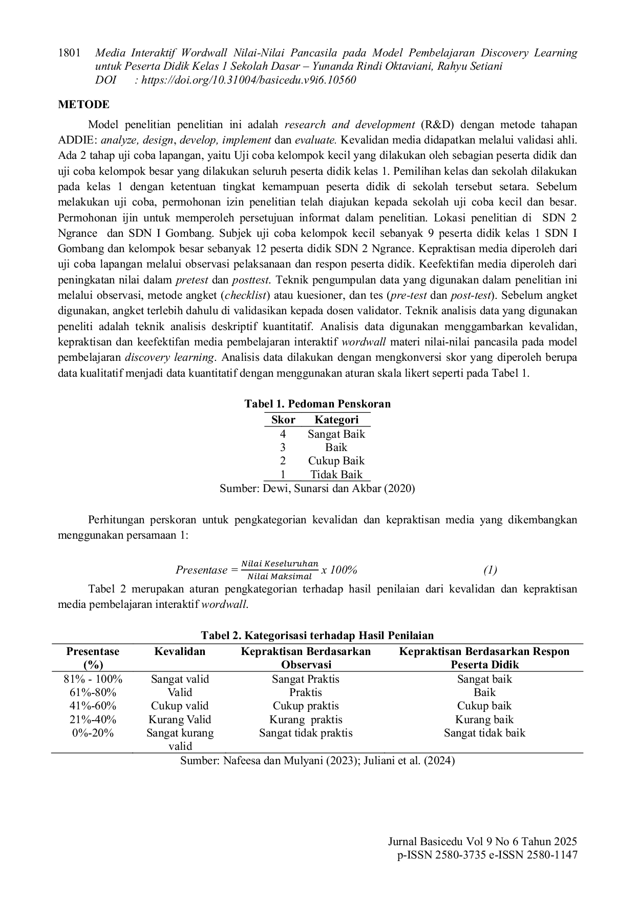 JURIS Media Interaktif Wordwall Nilai Nilai Pancasila pada Model Pembelajaran Discovery Learning untuk Peserta Didik Kelas 1 Sekolah Dasar