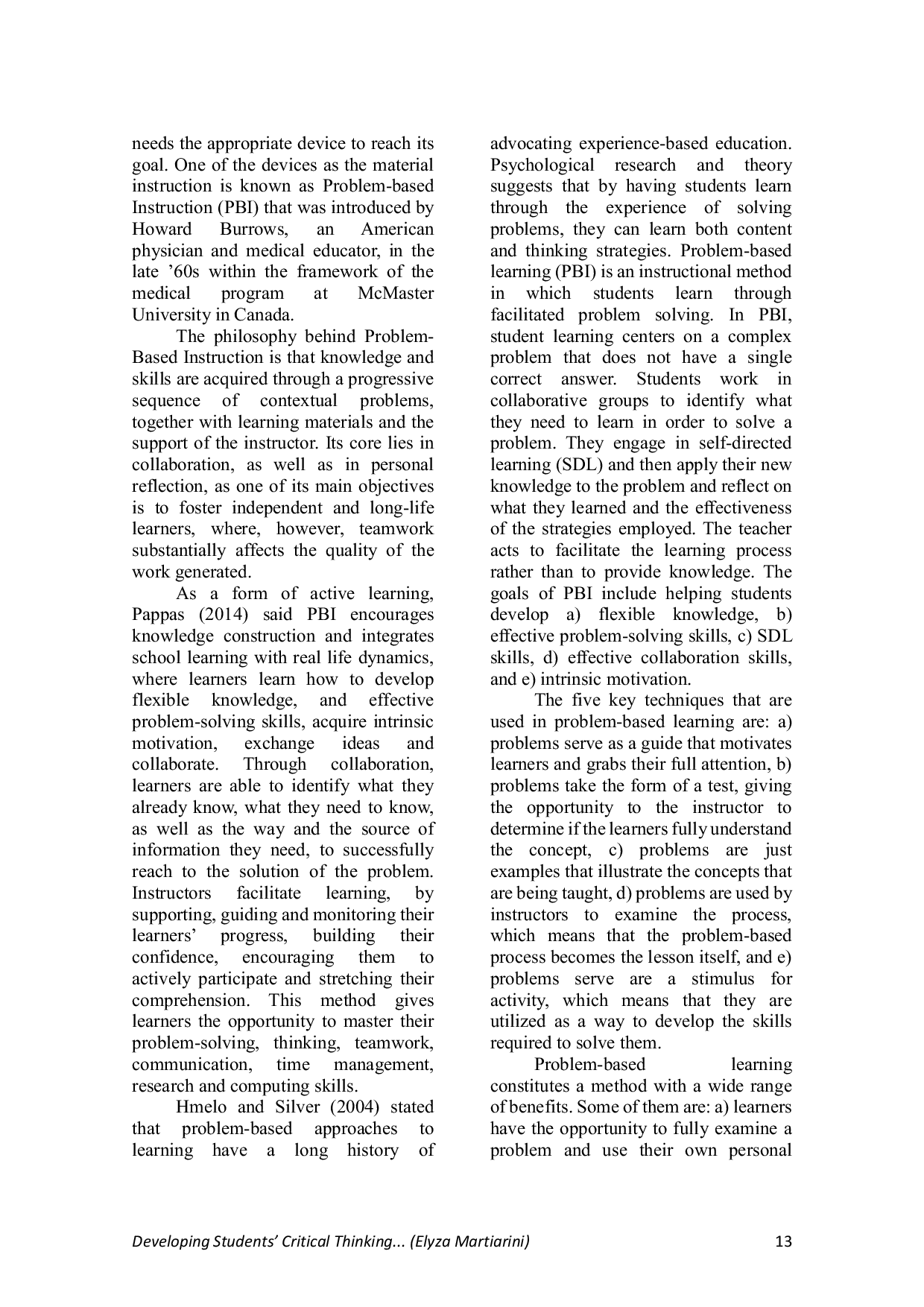 JURIS Developing Students Critical Thinking by Using Problem Based Instruction Strategy
