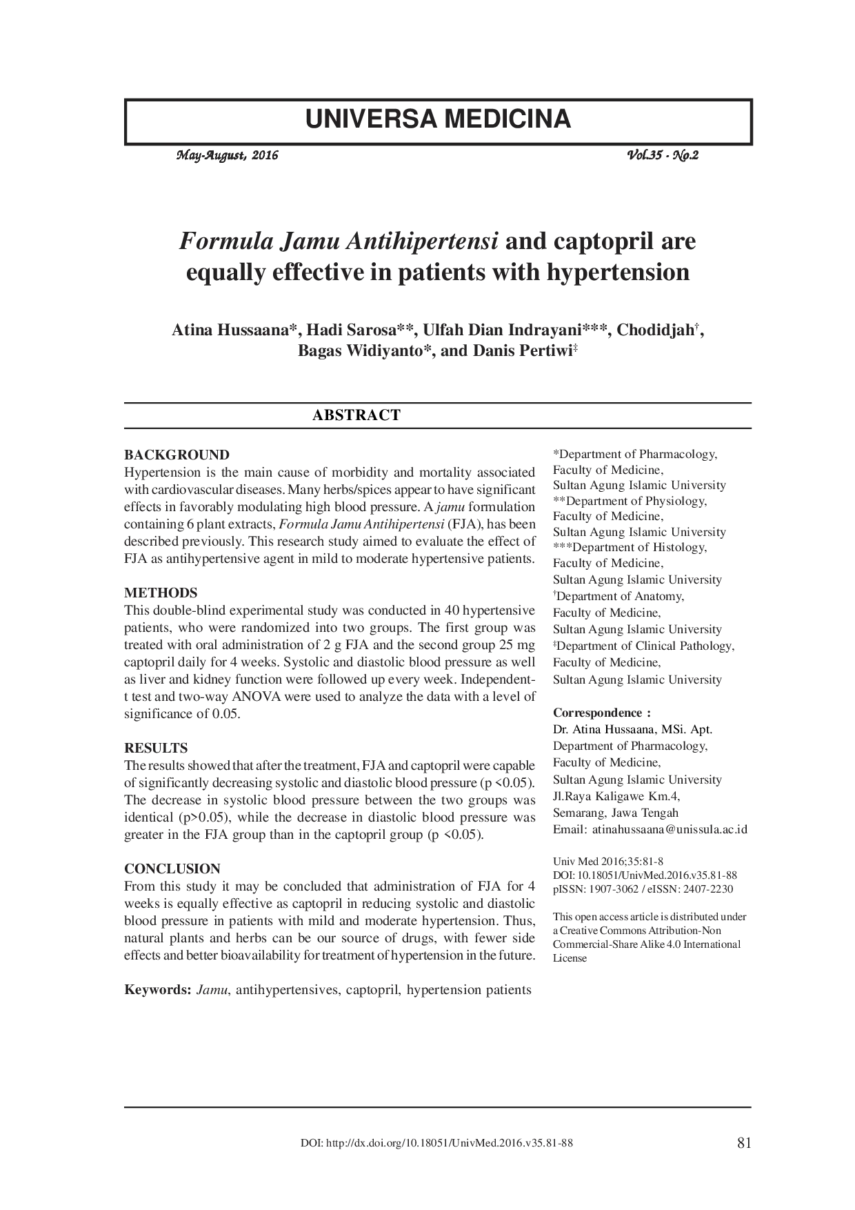 juris Formula Jamu Antihipertensi and captopril are equally effective in patients with hypertension