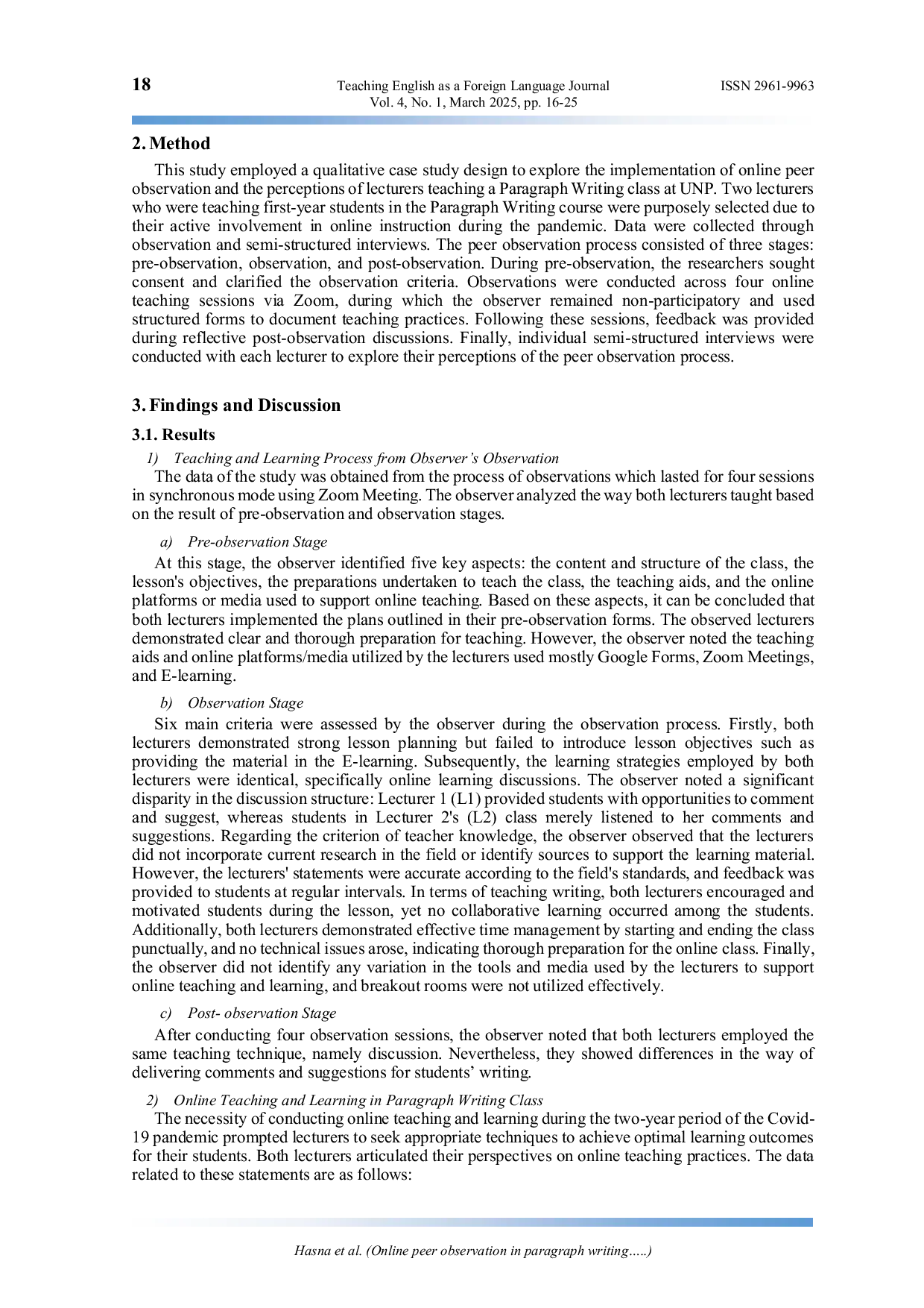 JURIS Online peer observation in Paragraph Writing Class A study during covid pandemic