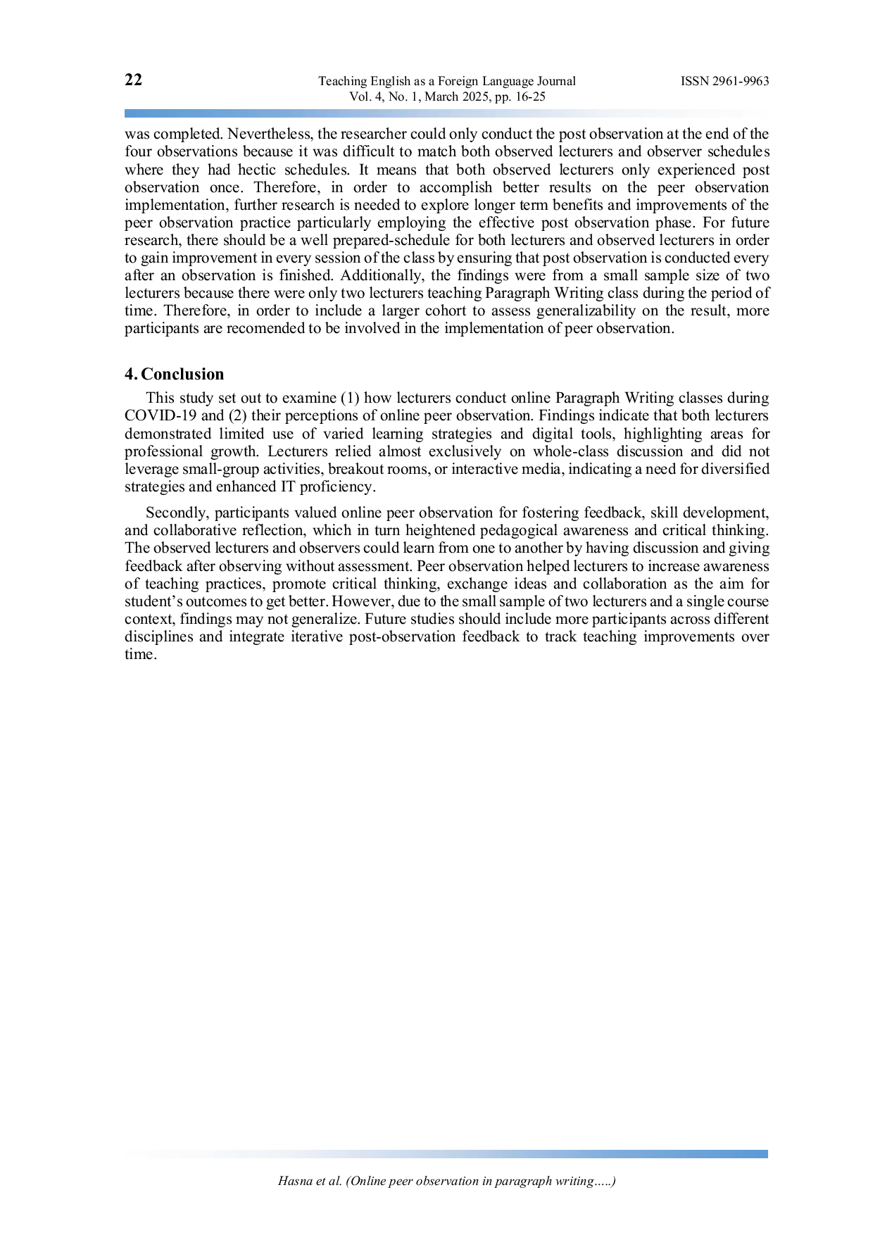 JURIS Online peer observation in Paragraph Writing Class A study during covid pandemic