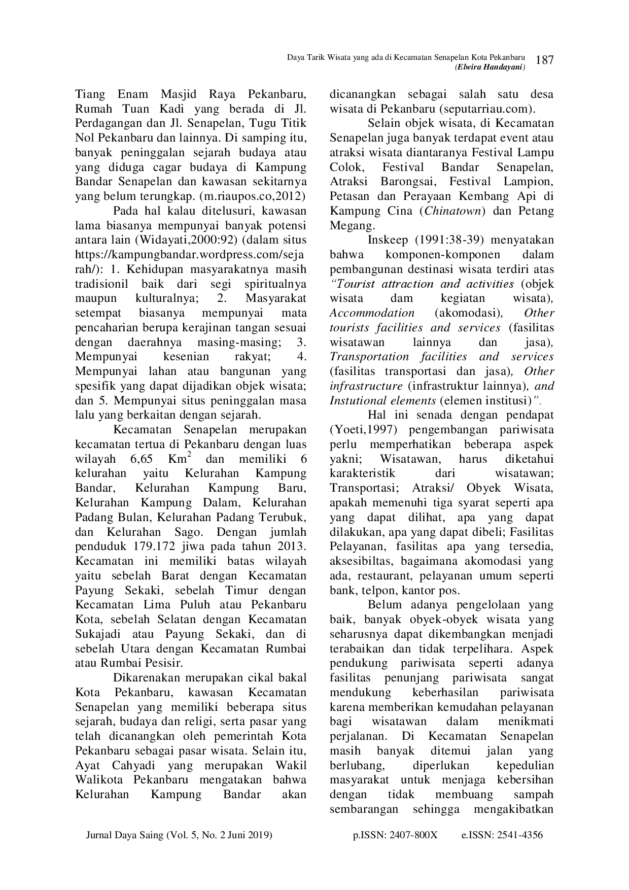 juris Daya Tarik Wisata Yang Ada Di Kecamatan Senapelan Kota Pekanbaru