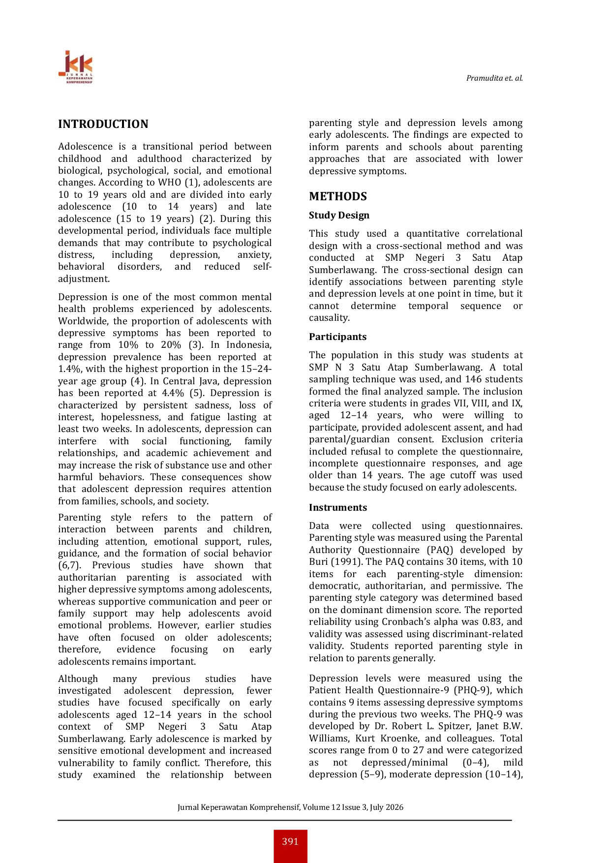 JURIS The Relationship Between Parenting Style and Depression Levels in Early Adolescents