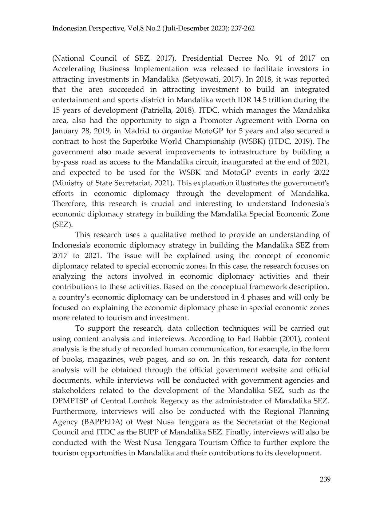 JURIS The Strategy of Indonesia s Economic Diplomacy in Building Mandalika Special Economic Zone 2017 2021