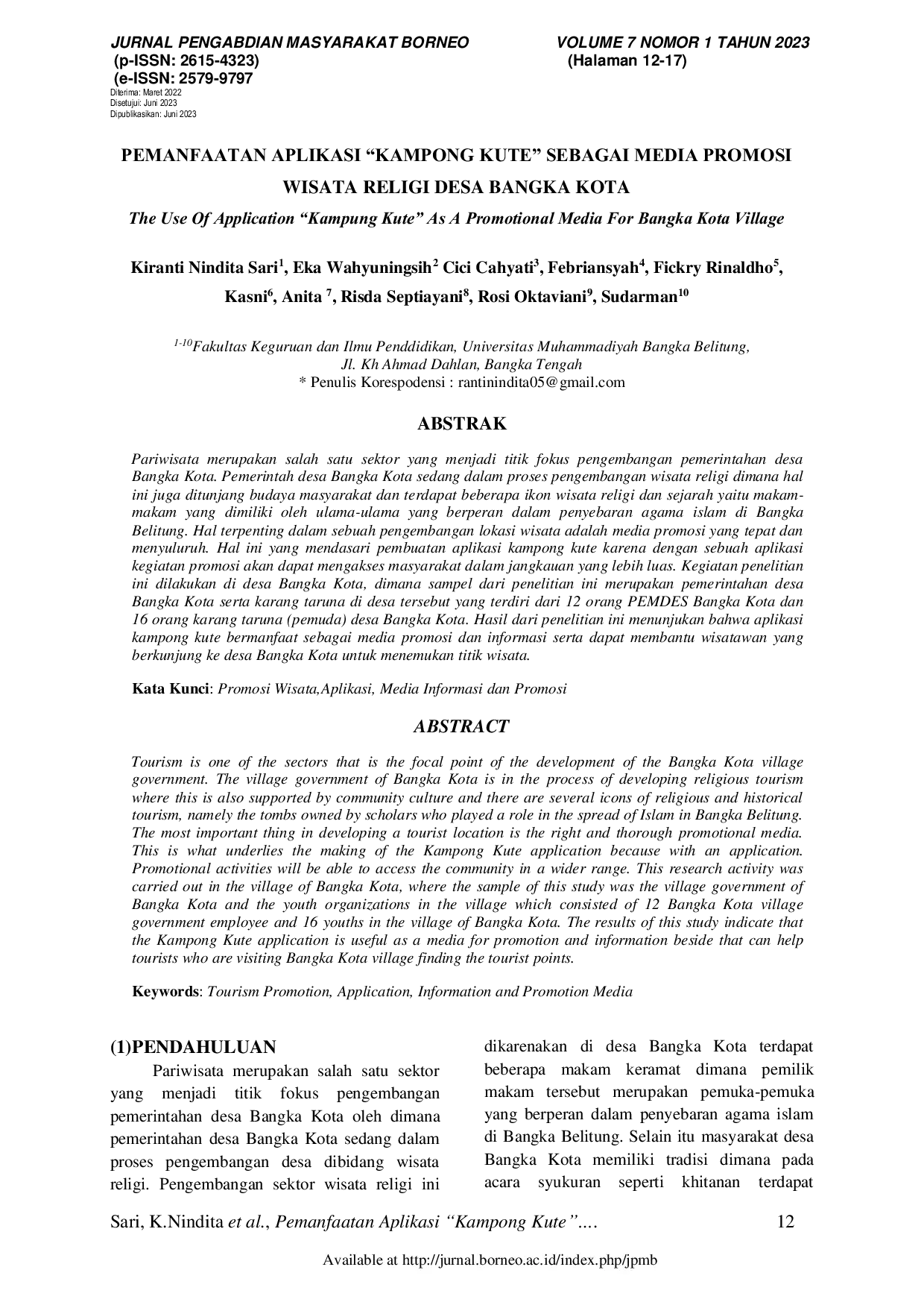 JURIS Pemanfaatan Aplikasi Kampong Kute Ay Sebagai Media Promosi Wisata Religi Desa Bangka Kota