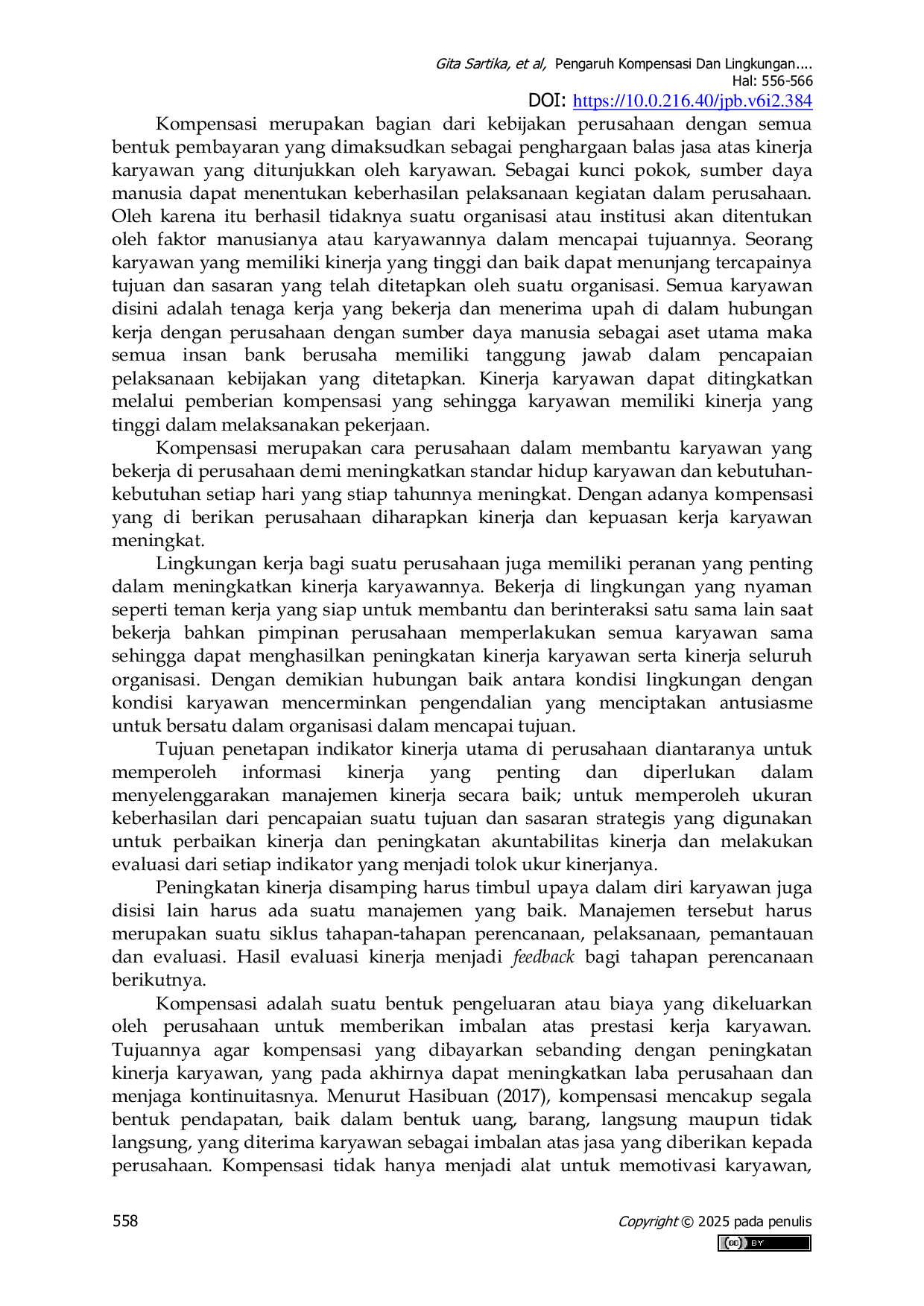 JURIS Pengaruh Kompensasi Dan Lingkungan Kerja Terhadap Kinerja Karyawan Pada PT Mitraindo Perkasa Di Jakarta Selatan