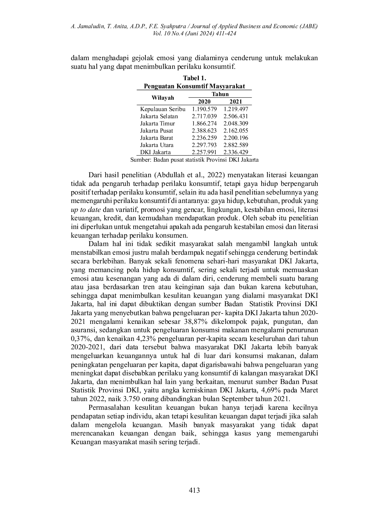 JURIS Pengaruh Kestabilan Emosi Dan Literasi Keuangan Terhadap Perilaku Konsumtif Masyarakat Rw 03 Kelurahan Tanjung Barat