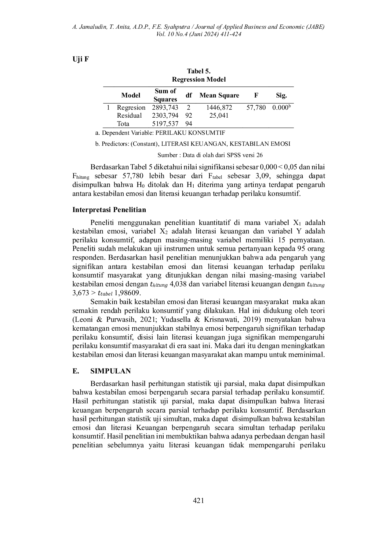 JURIS Pengaruh Kestabilan Emosi Dan Literasi Keuangan Terhadap Perilaku Konsumtif Masyarakat Rw 03 Kelurahan Tanjung Barat